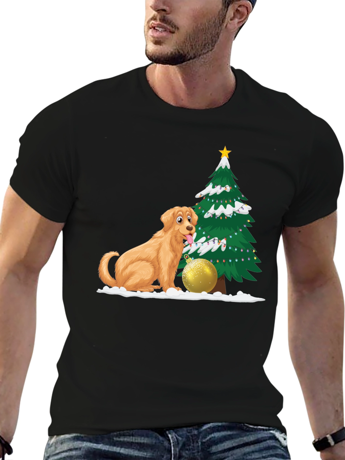 Dog and Christmas Tree Graphic Tee