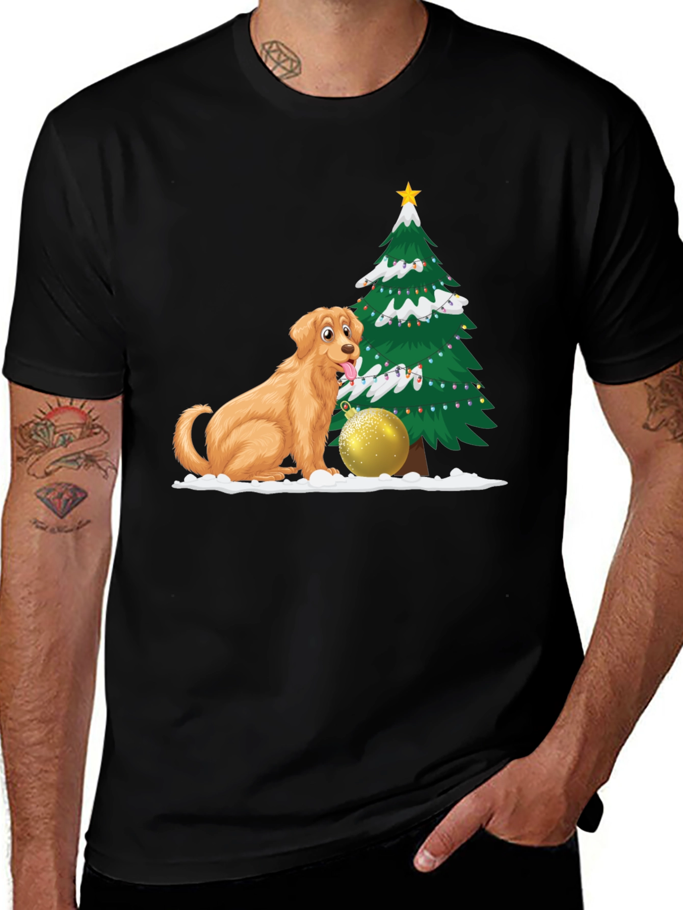 Dog and Christmas Tree Graphic Tee