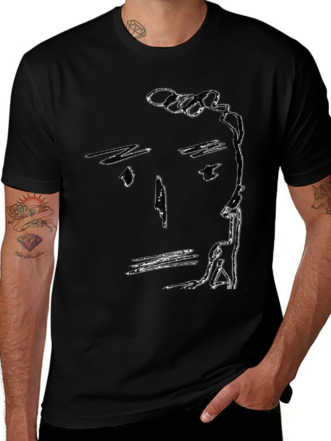 Abstract Face Black T-Shirt Minimalist Art Tee