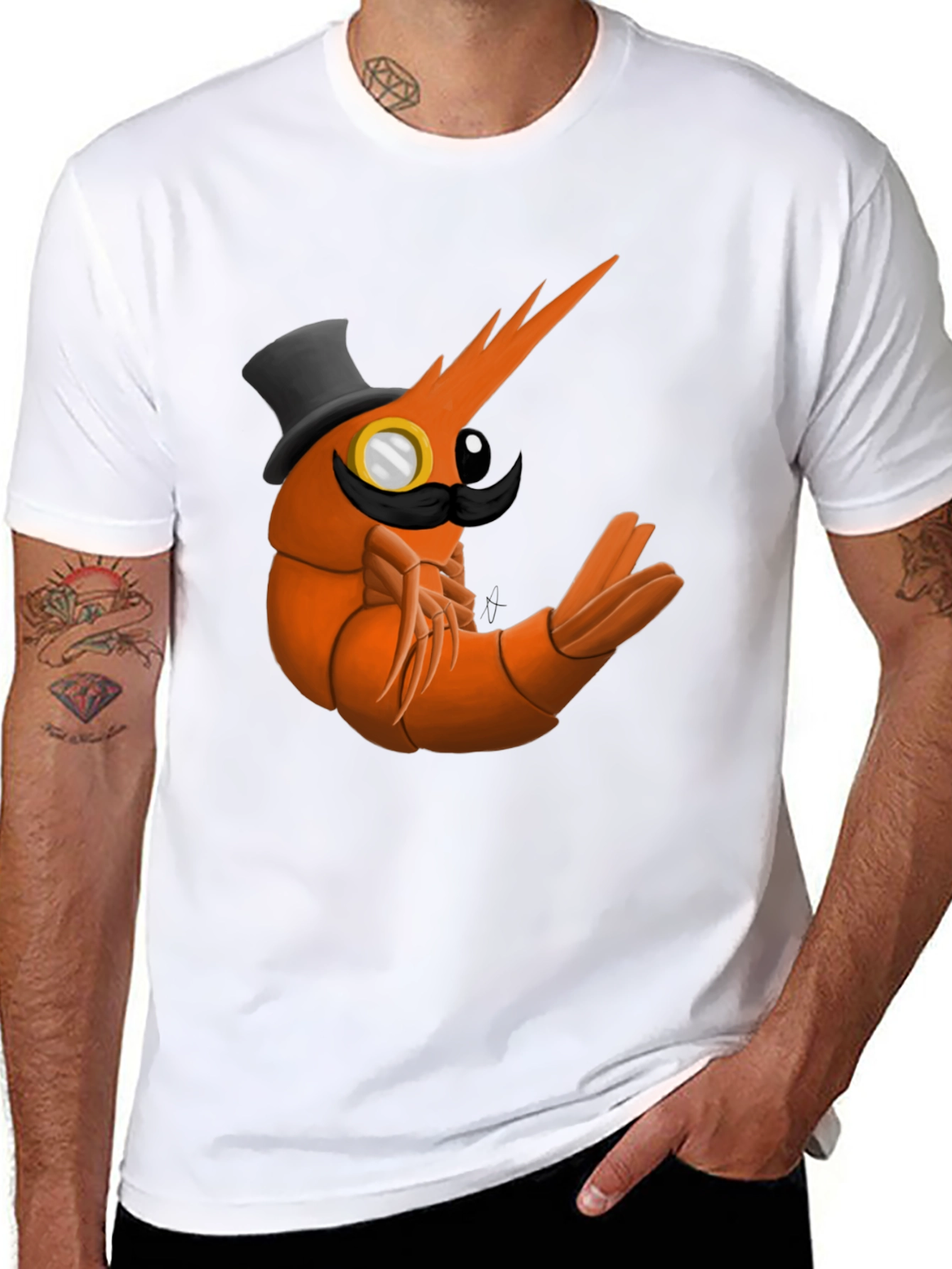 Dapper Shrimp T-Shirt - Humorous Seafood Graphic Tee