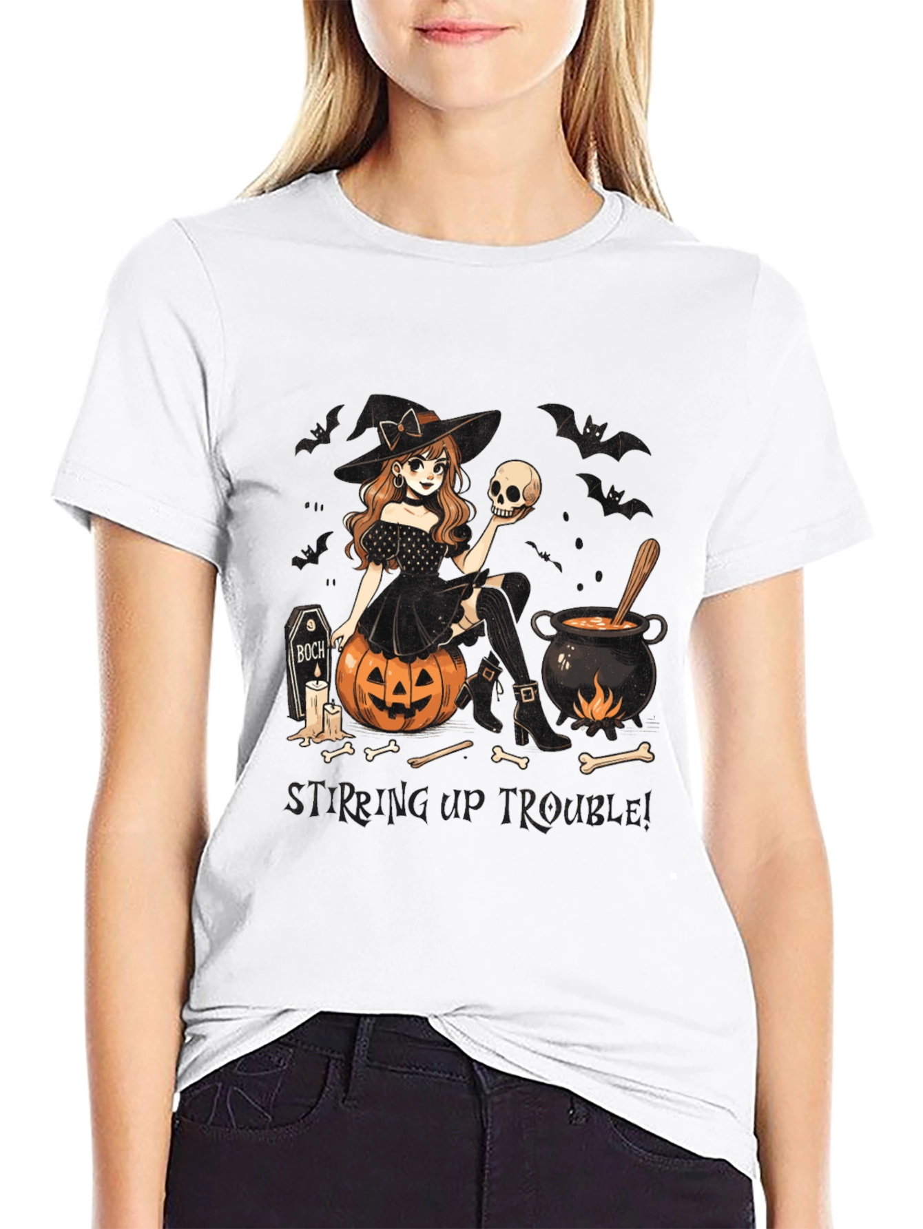 Witch Stirring Up Trouble Halloween Graphic T-Shirt