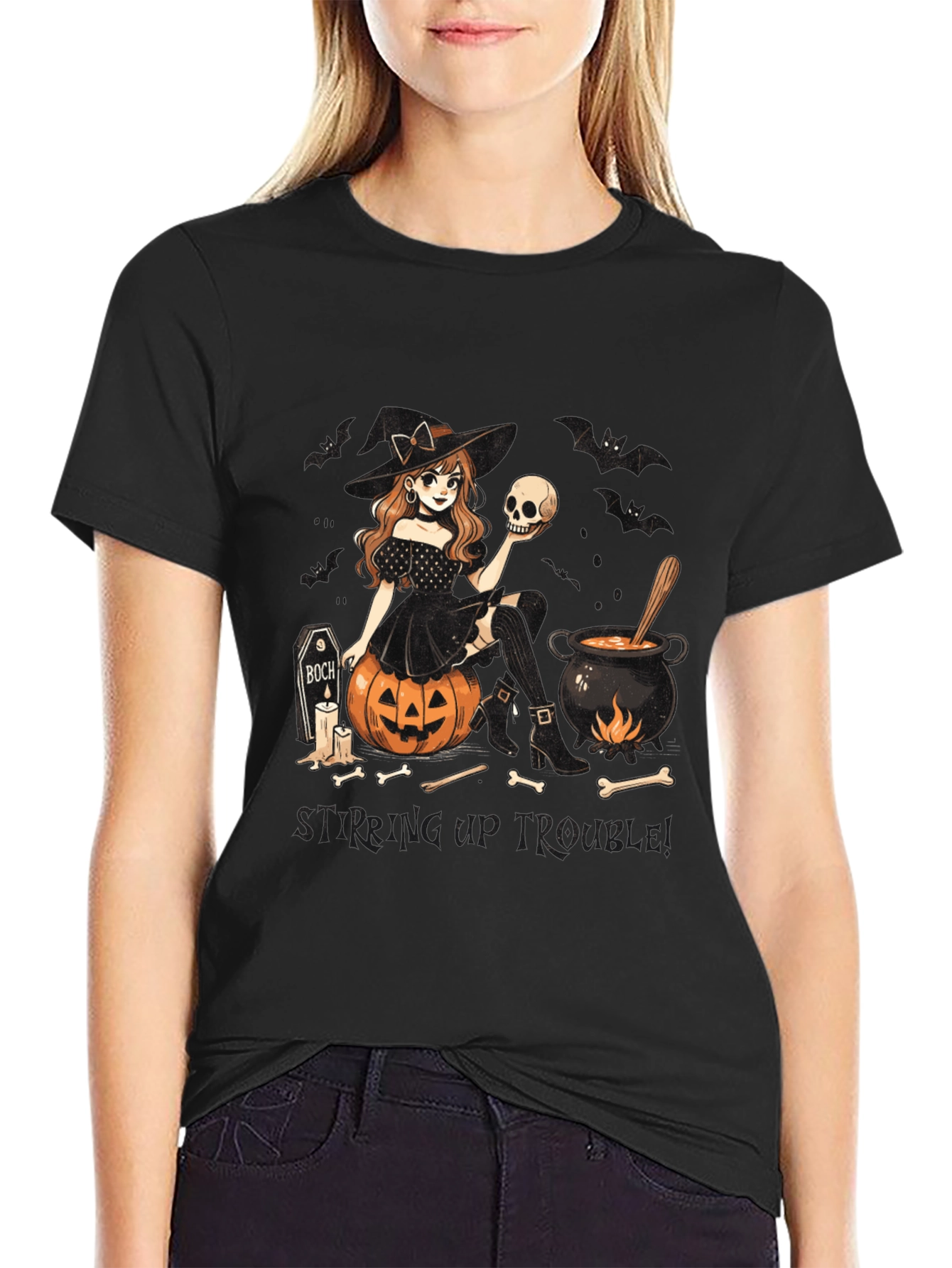 Witch Stirring Up Trouble Halloween Graphic T-Shirt