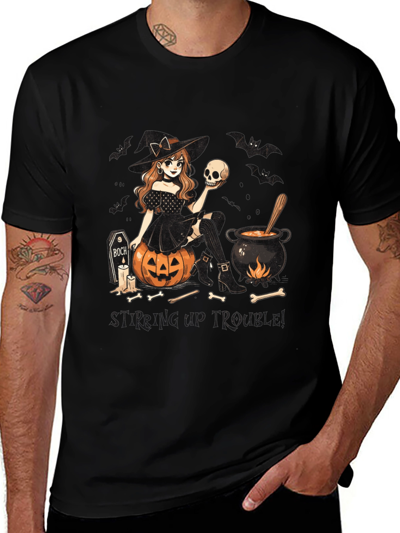 Witch Stirring Up Trouble Halloween Graphic T-Shirt