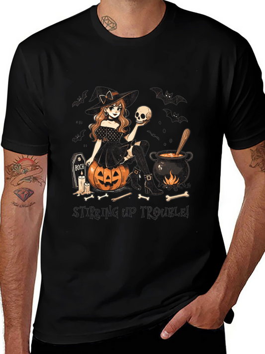 Witch Stirring Up Trouble Halloween Graphic T-Shirt
