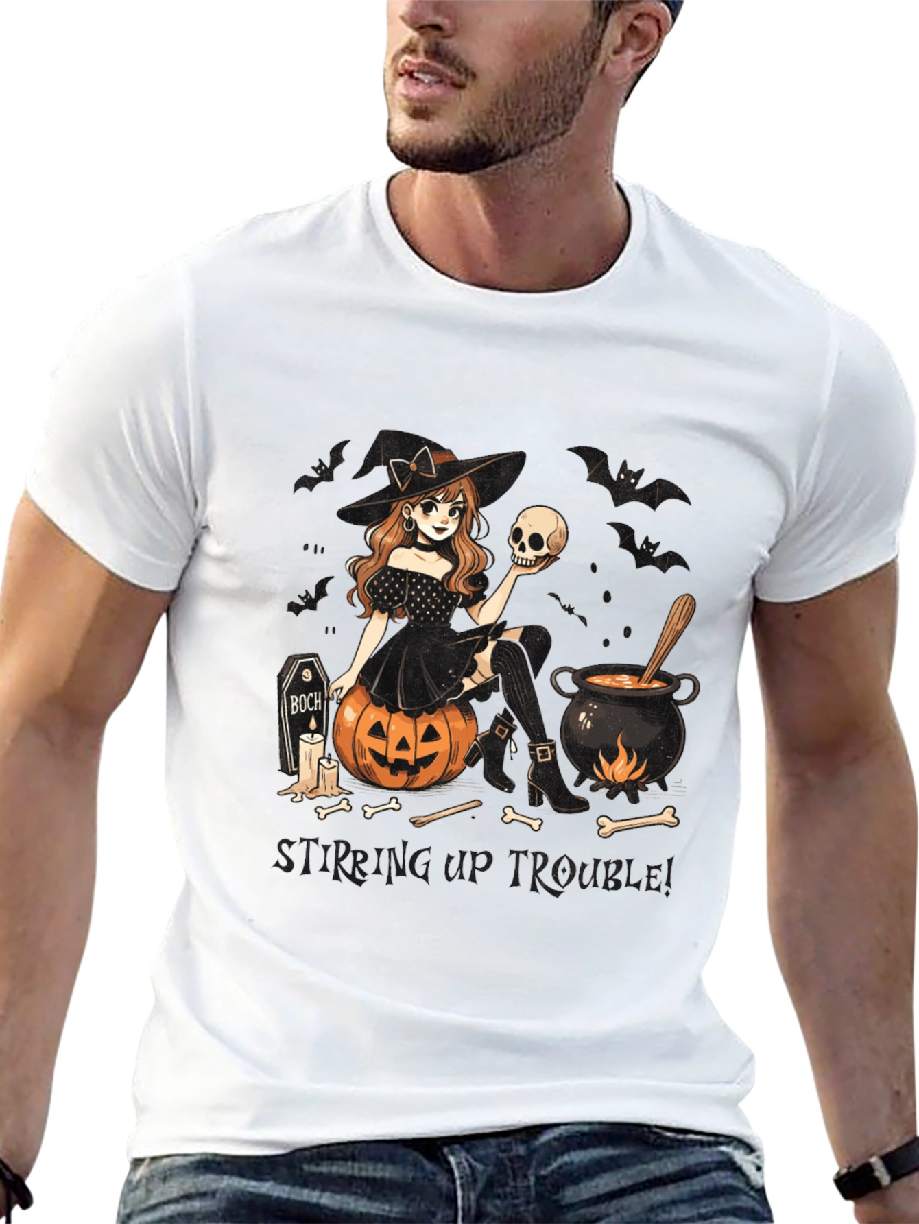 Witch Stirring Up Trouble Halloween Graphic T-Shirt
