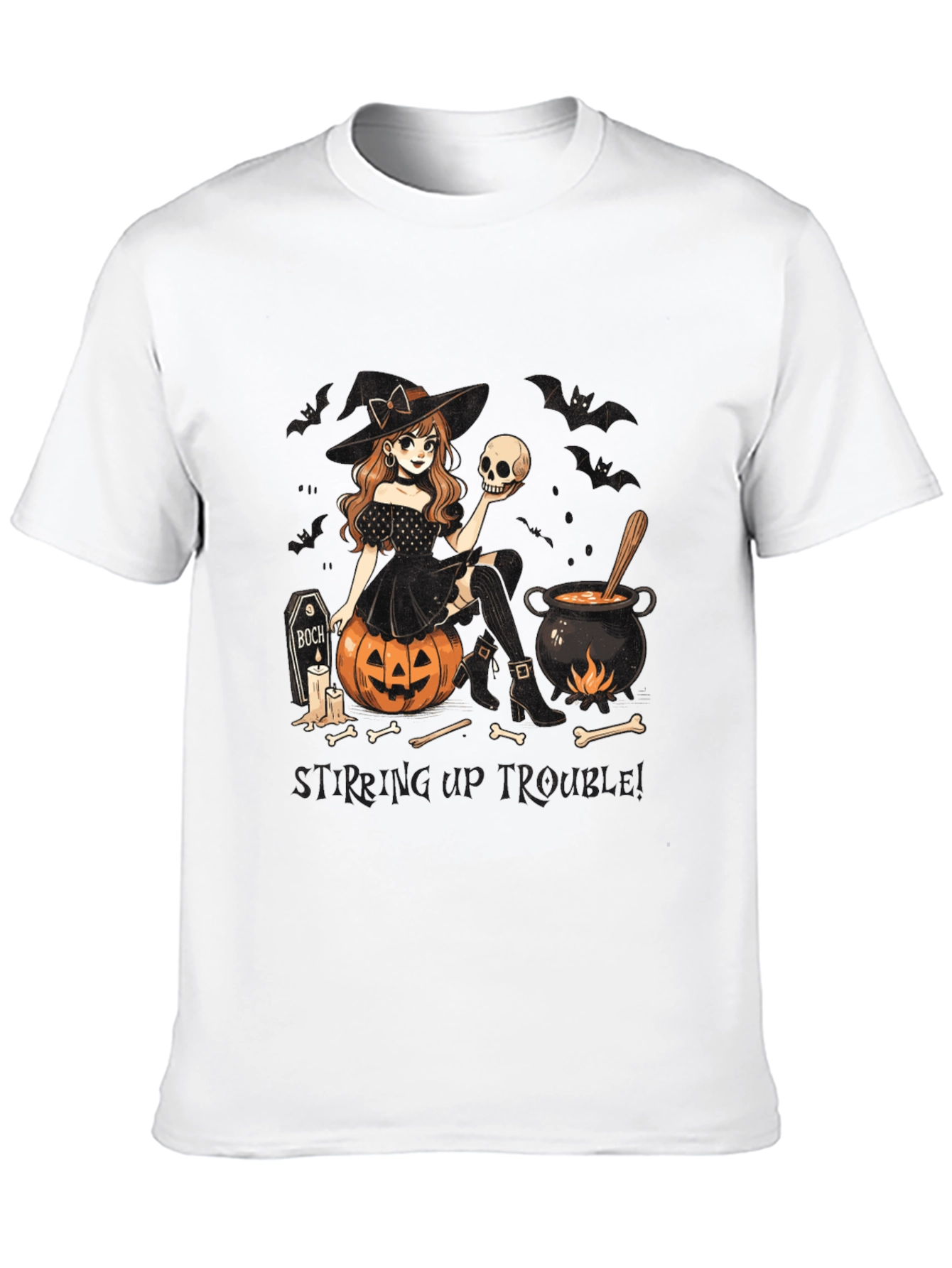 Witch Stirring Up Trouble Halloween Graphic T-Shirt