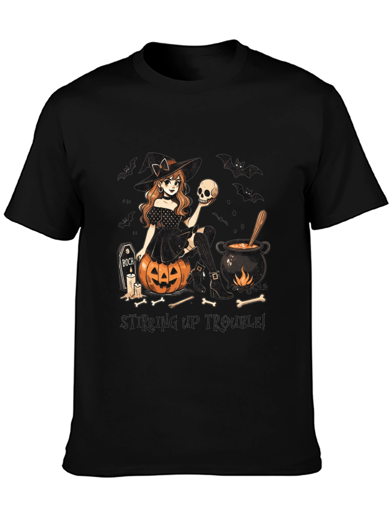 Witch Stirring Up Trouble Halloween Graphic T-Shirt