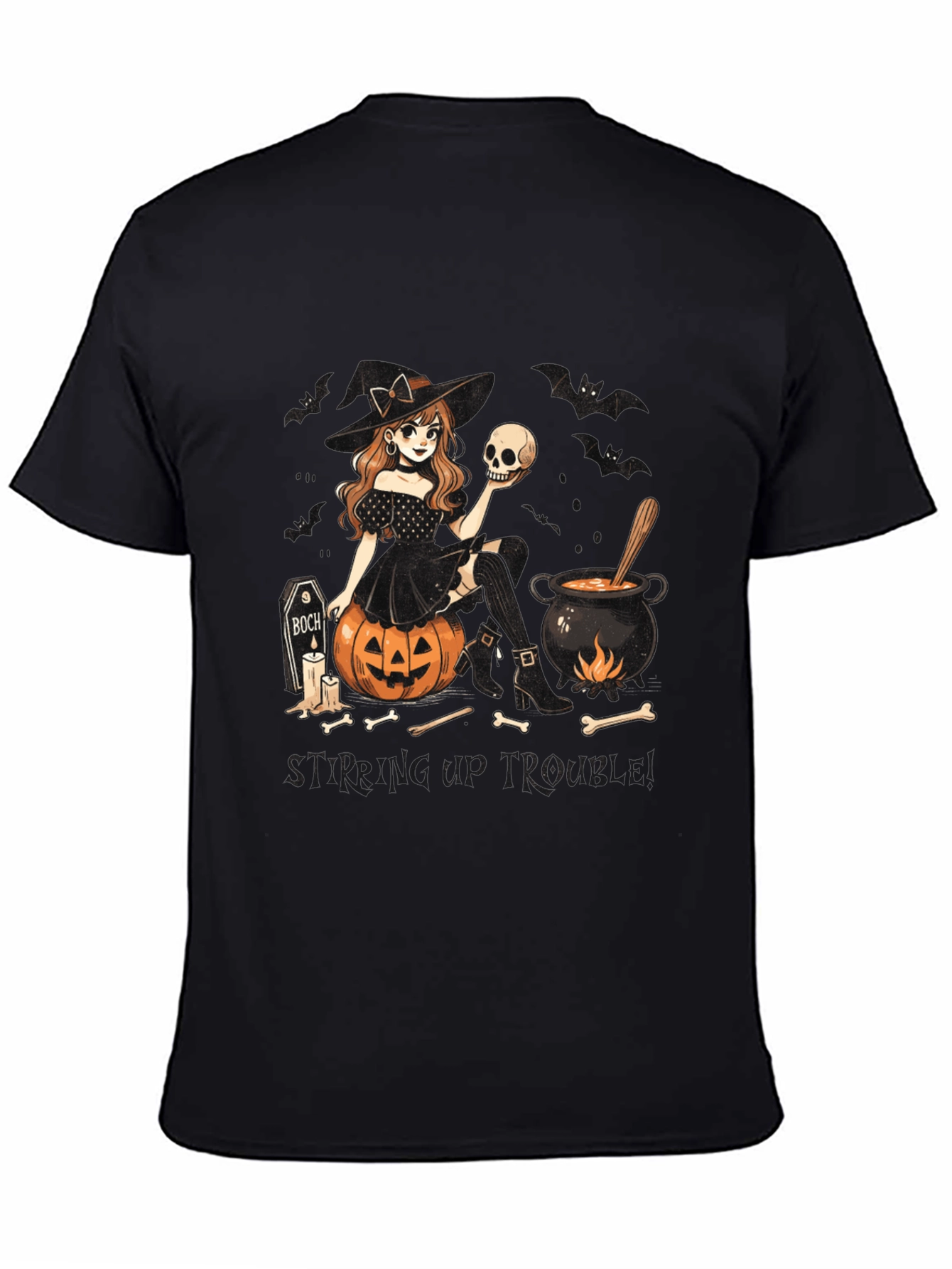 Witch Stirring Up Trouble Halloween Graphic T-Shirt