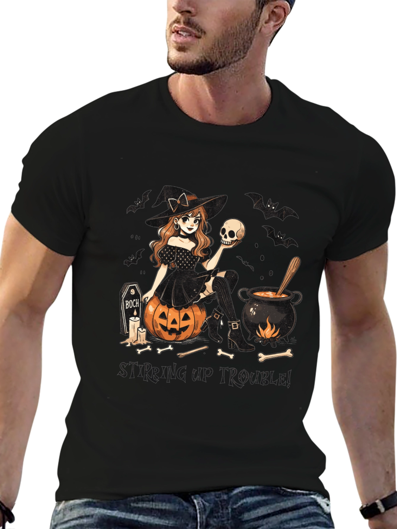 Witch Stirring Up Trouble Halloween Graphic T-Shirt