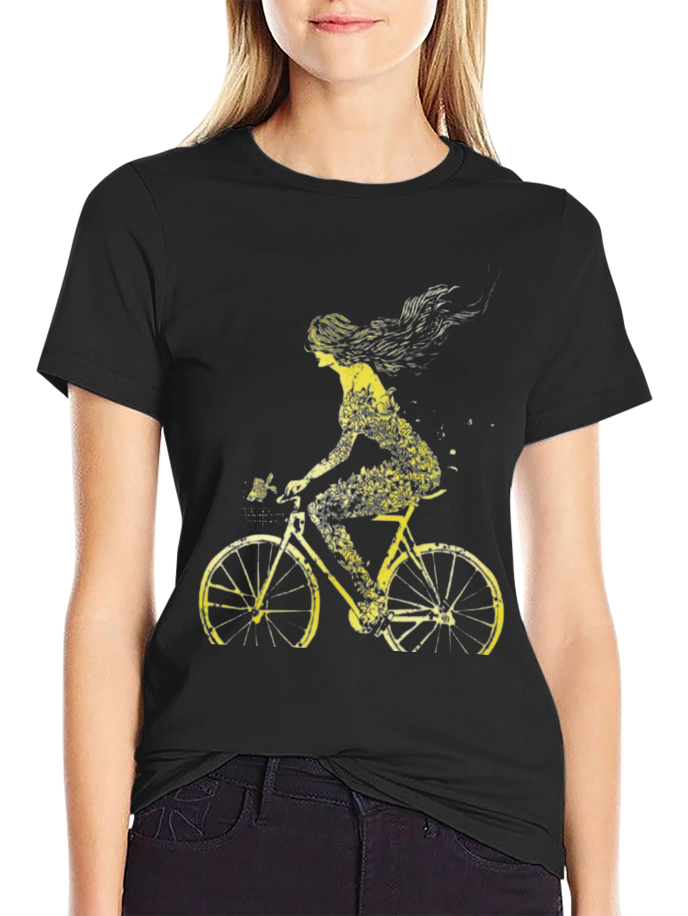 Bicycle Girl Graphic Tee - Stylish Black Cotton T-Shirt