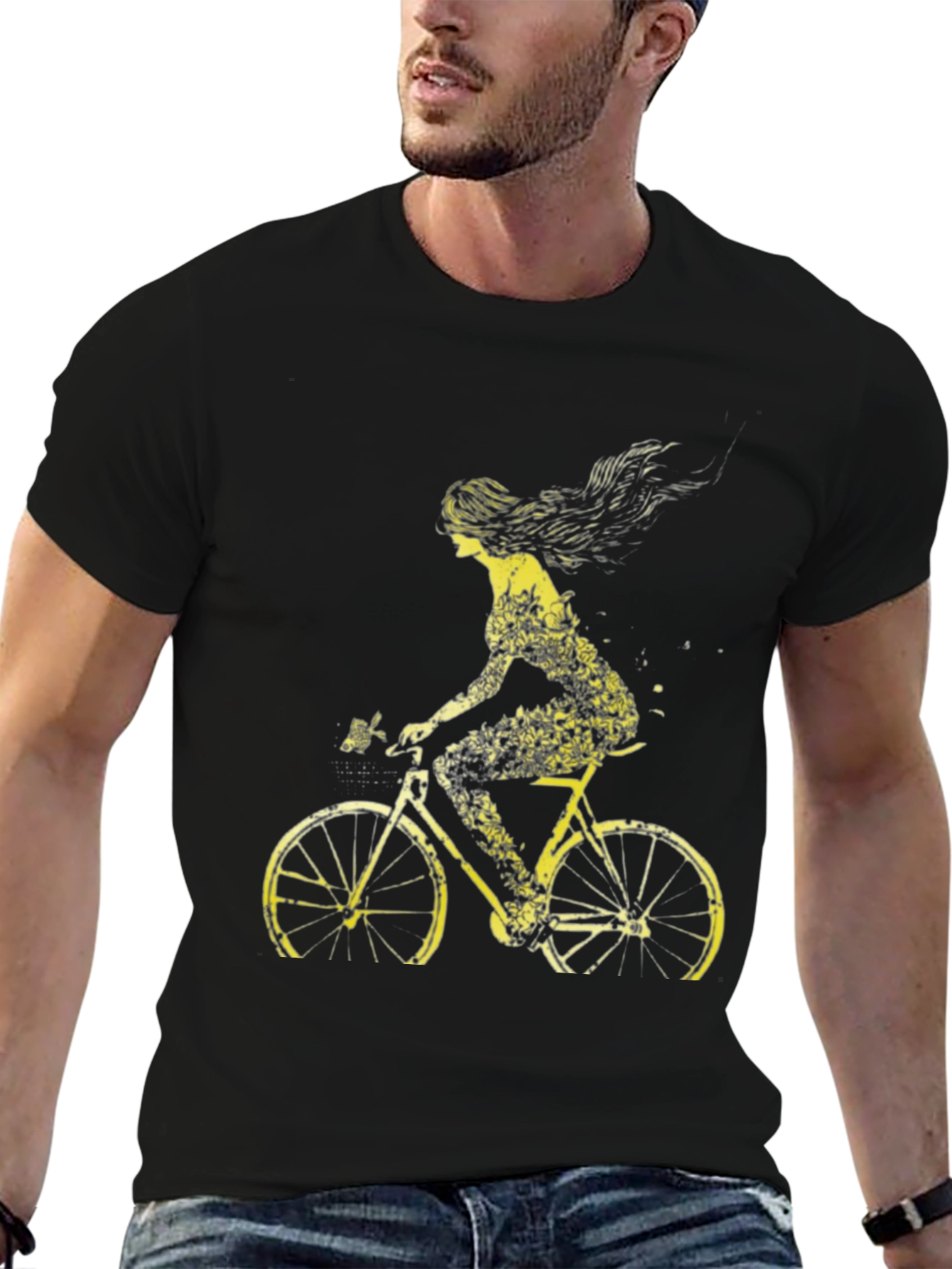 Bicycle Girl Graphic Tee - Stylish Black Cotton T-Shirt