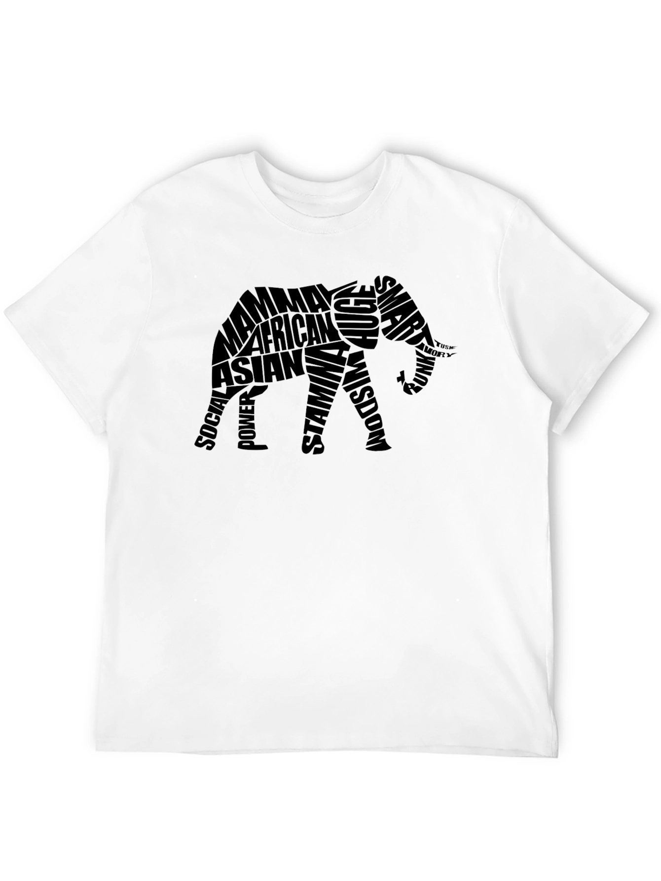 Elephant Word Art Graphic Tee - Black T-Shirt