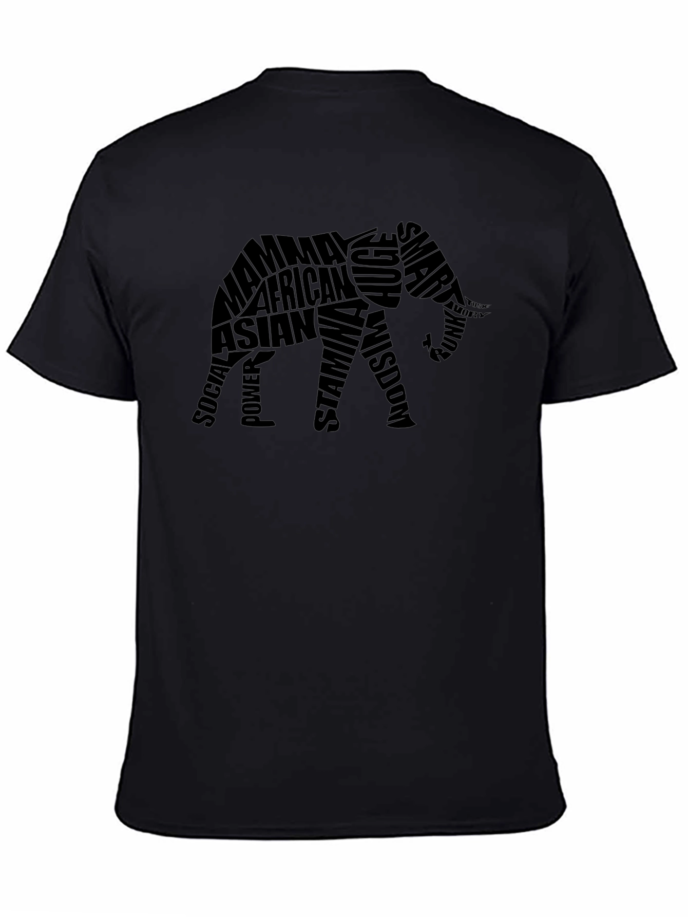 Elephant Word Art Graphic Tee - Black T-Shirt