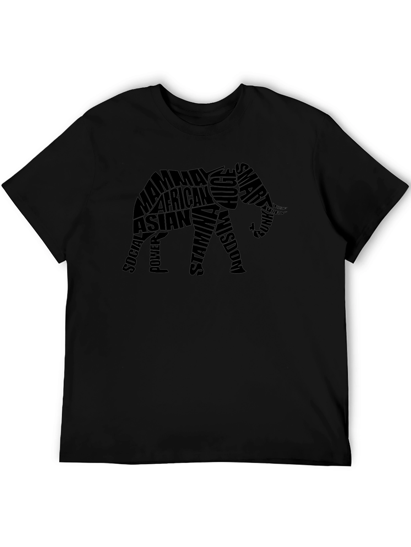 Elephant Word Art Graphic Tee - Black T-Shirt