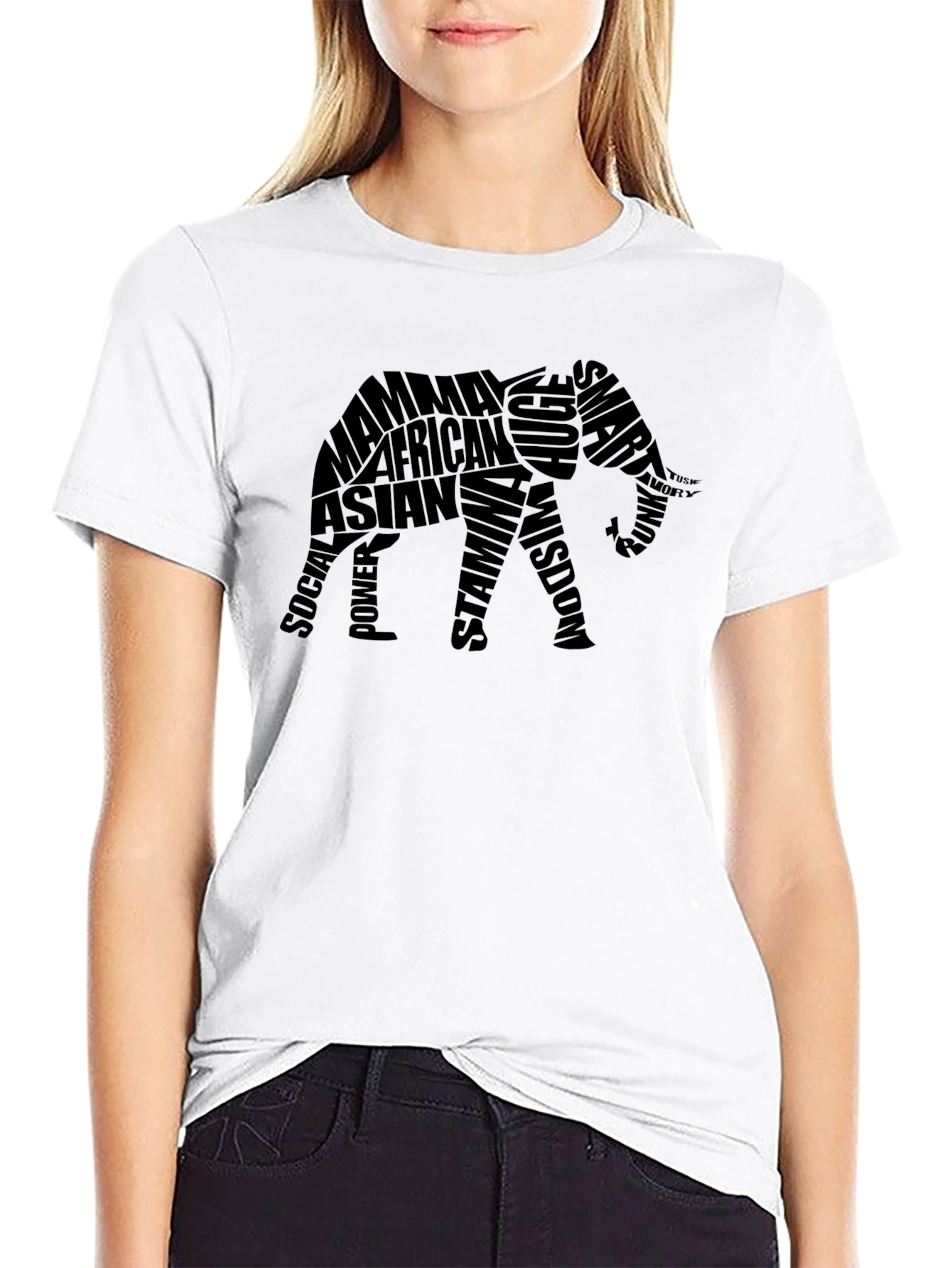 Elephant Word Art Graphic Tee - Black T-Shirt