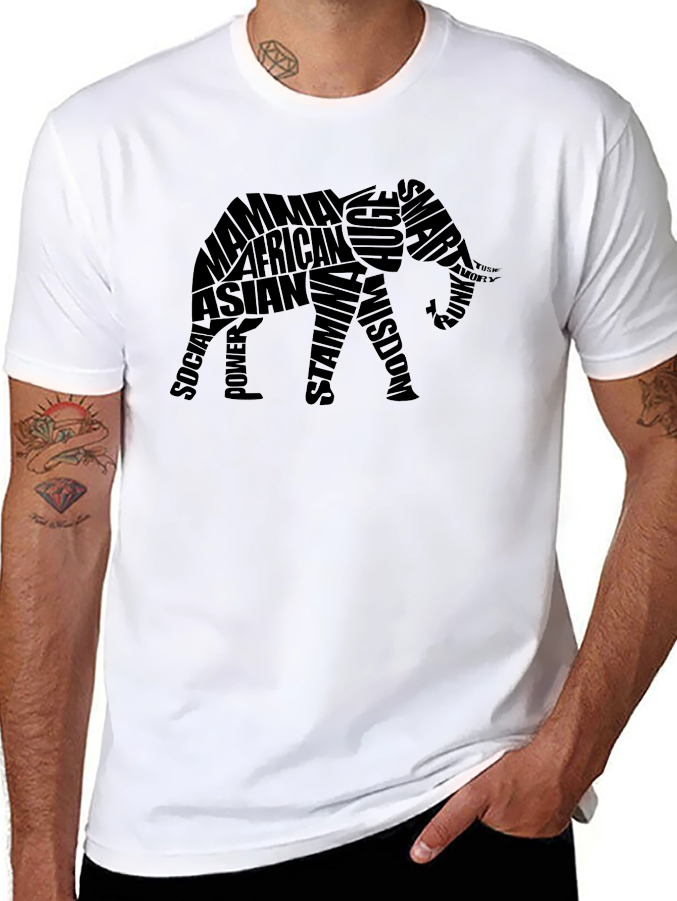 Elephant Word Art Graphic Tee - Black T-Shirt