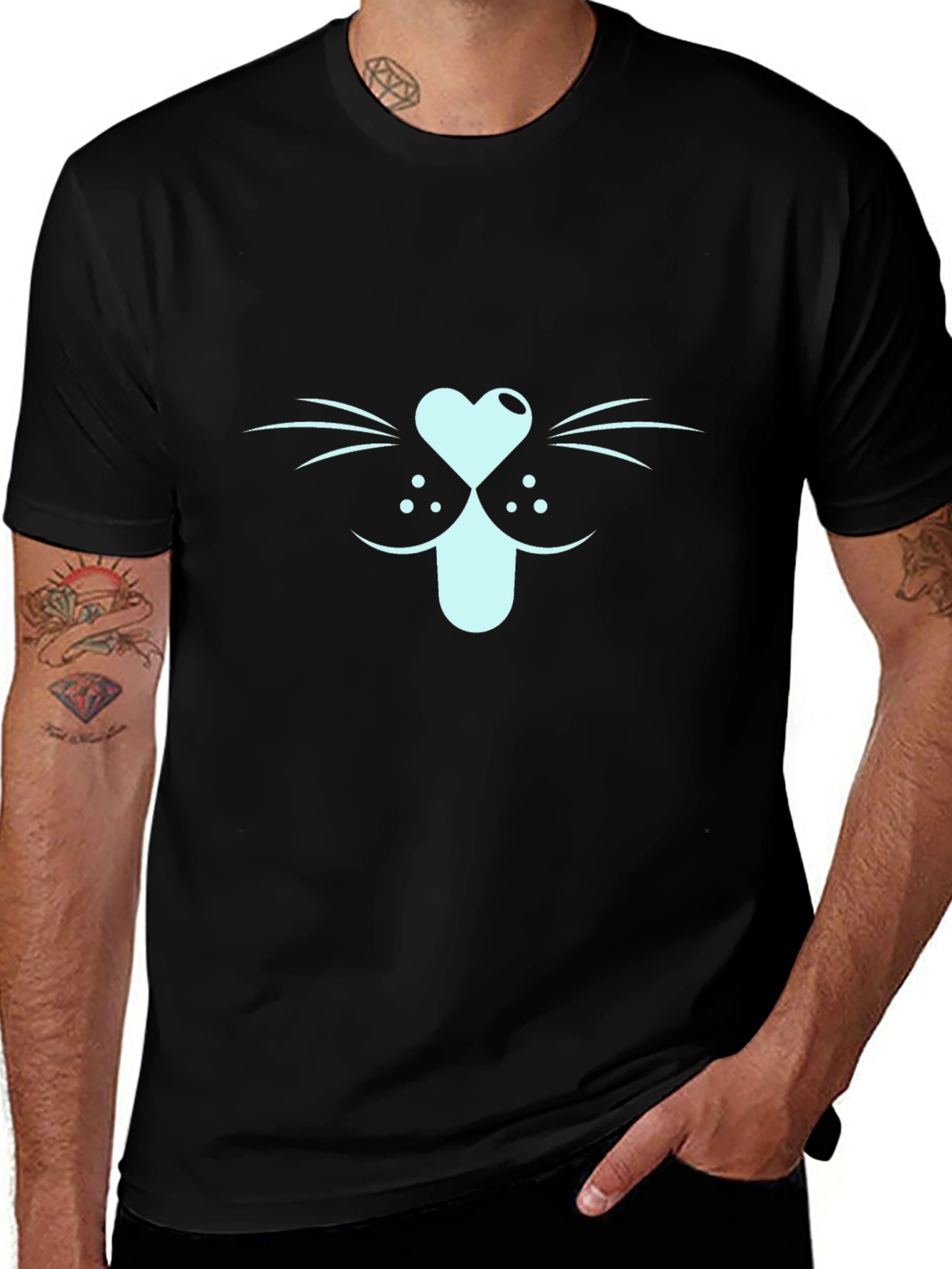 Cool Cat Face Graphic Tee - Black