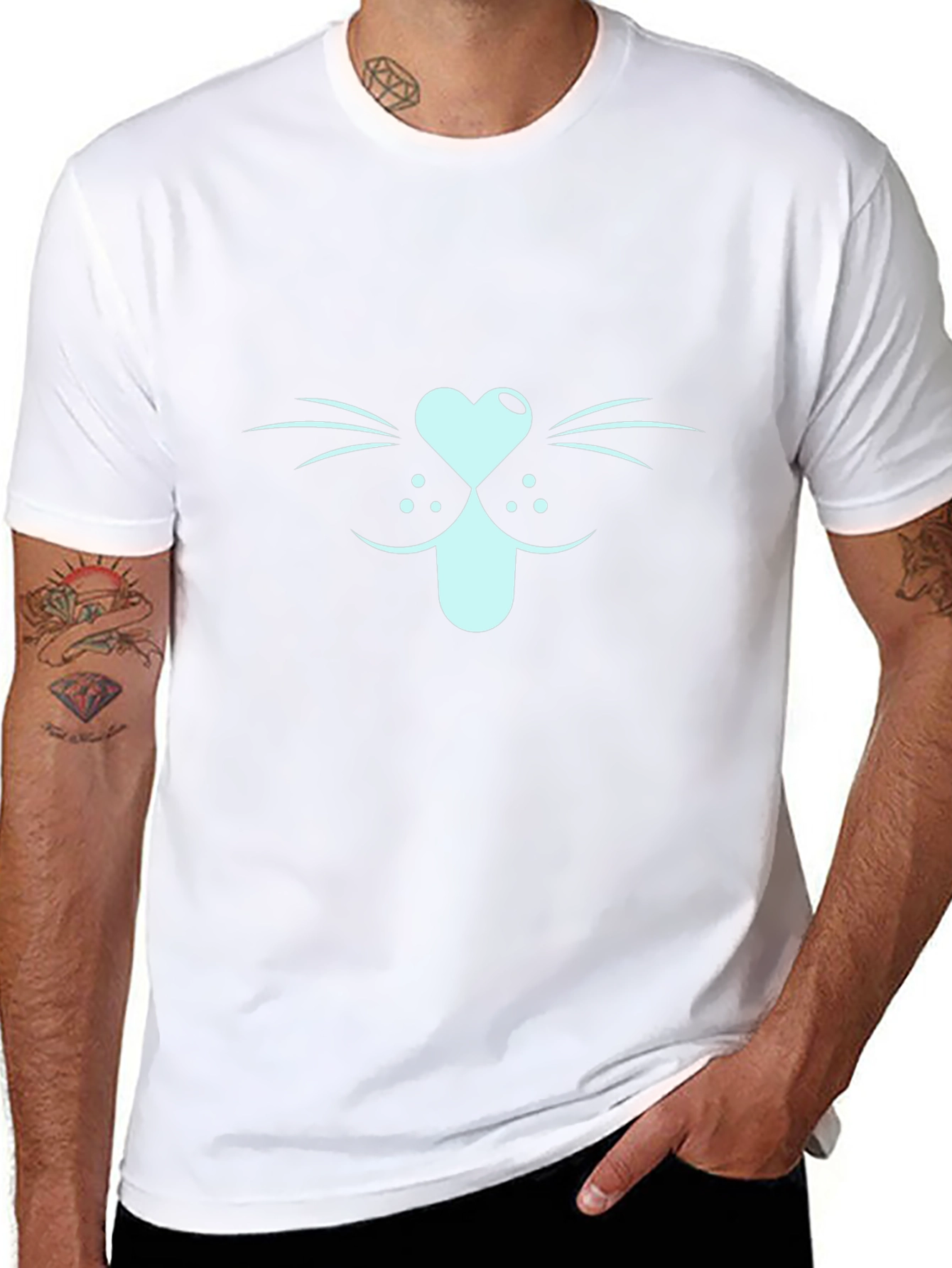 Cool Cat Face Graphic Tee - Black
