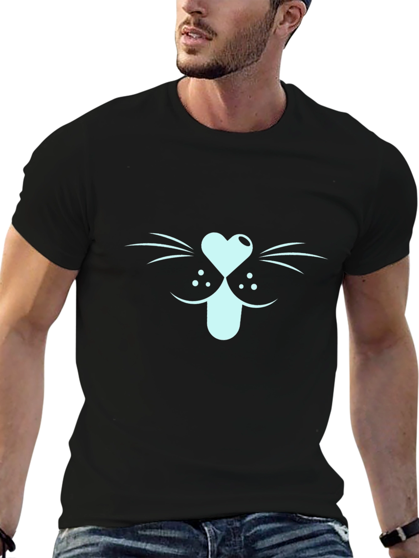 Cool Cat Face Graphic Tee - Black
