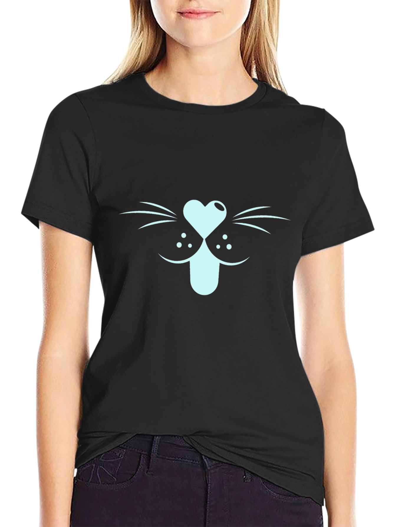 Cool Cat Face Graphic Tee - Black