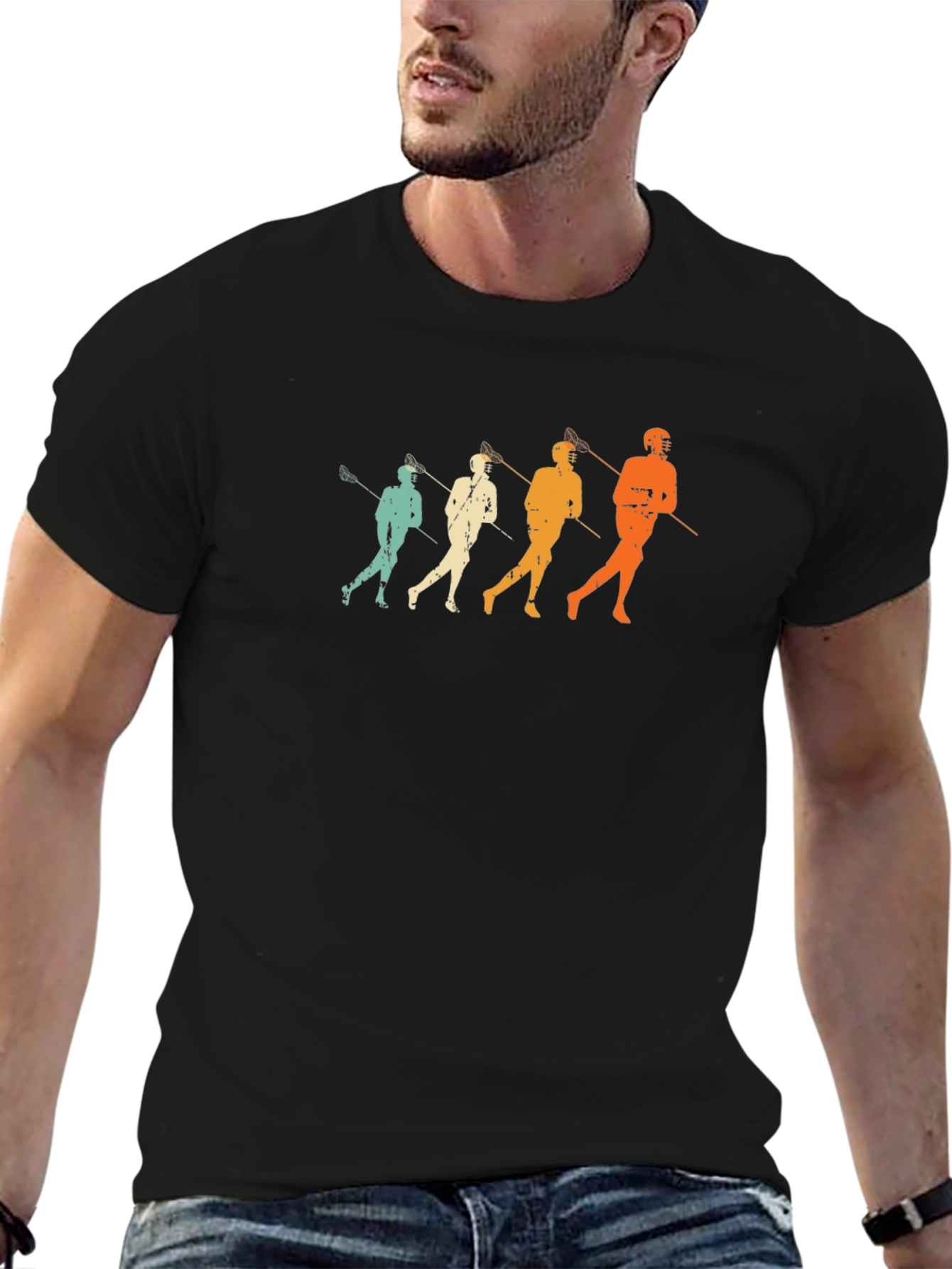 Retro Lacrosse Player Graphic T-Shirt