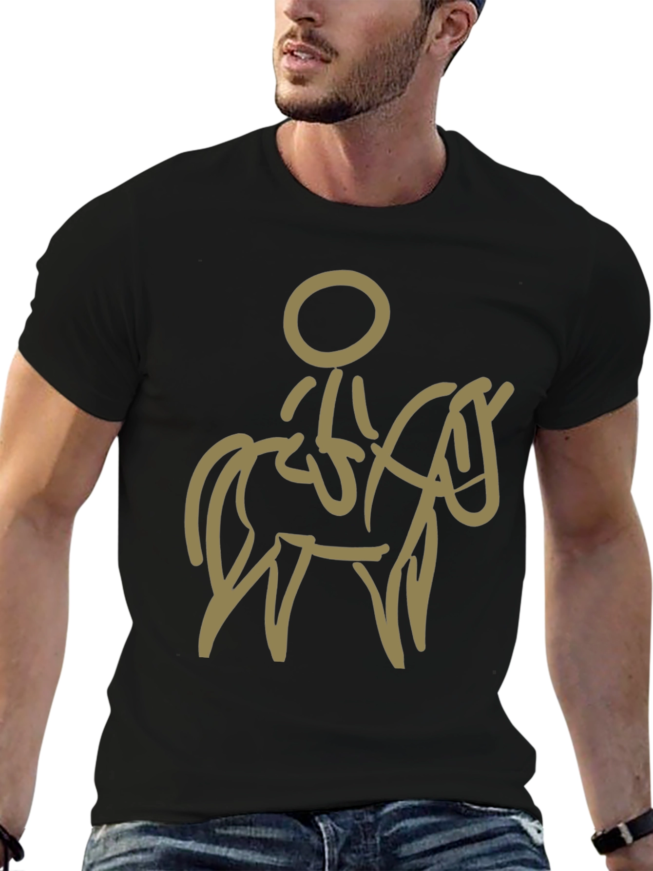 Stylized Horse and Rider Graphic Tee - Black