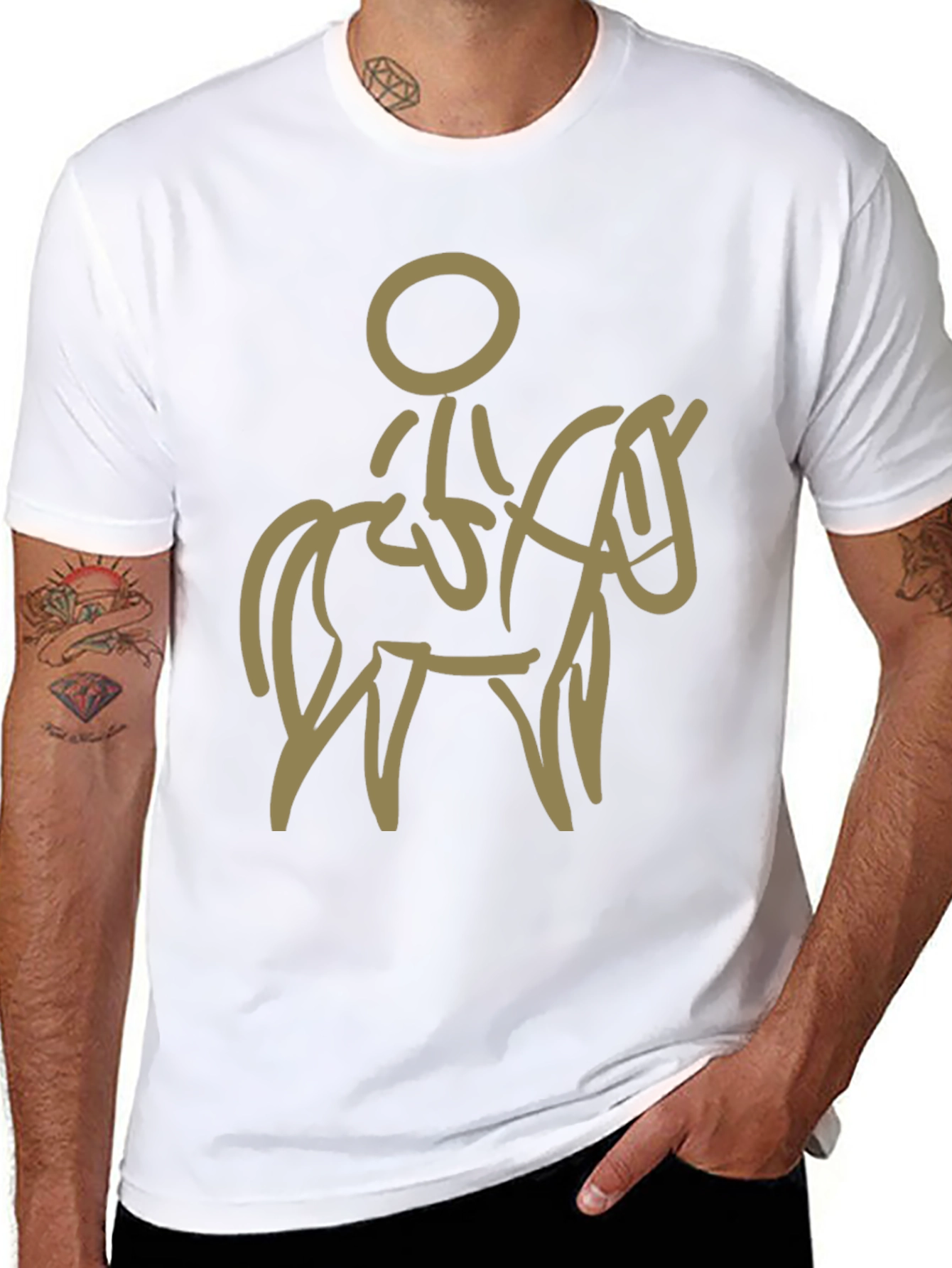 Stylized Horse and Rider Graphic Tee - Black