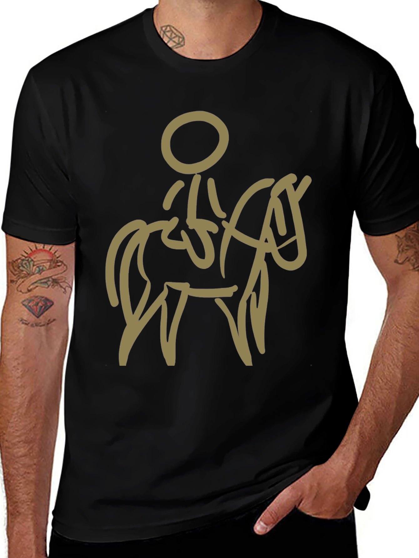 Stylized Horse and Rider Graphic Tee - Black