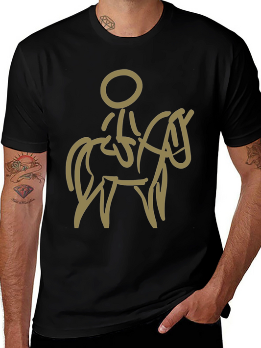Stylized Horse and Rider Graphic Tee - Black