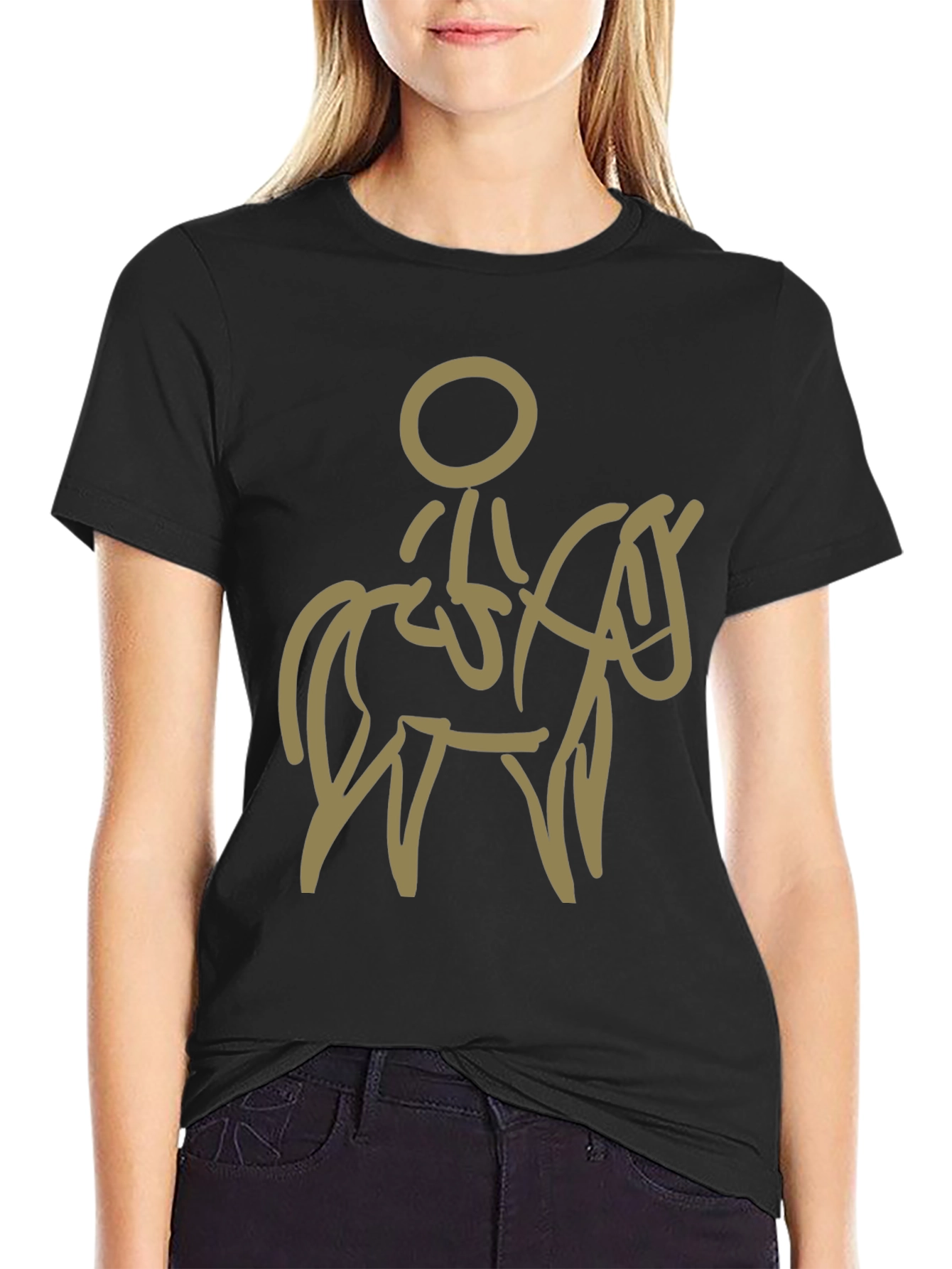 Stylized Horse and Rider Graphic Tee - Black