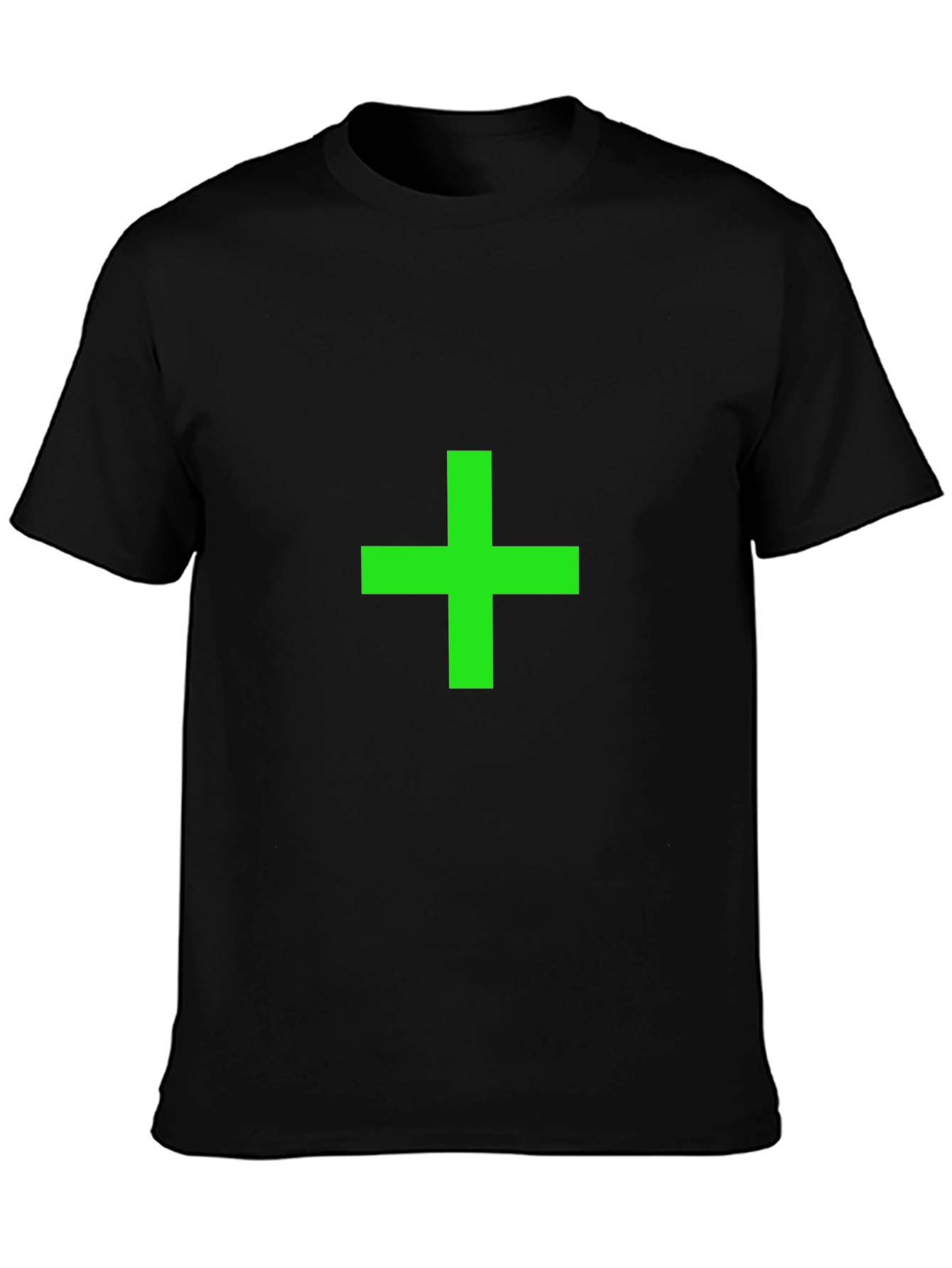 Green Plus Sign Black T-Shirt