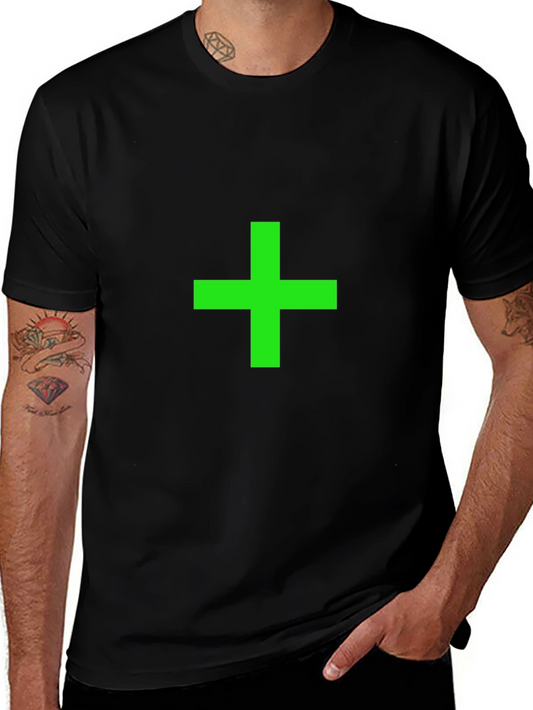Green Plus Sign Black T-Shirt