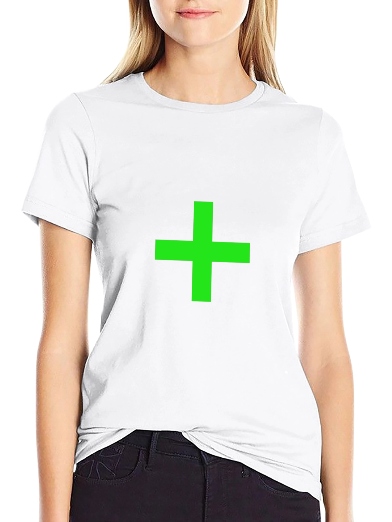 Green Plus Sign Black T-Shirt