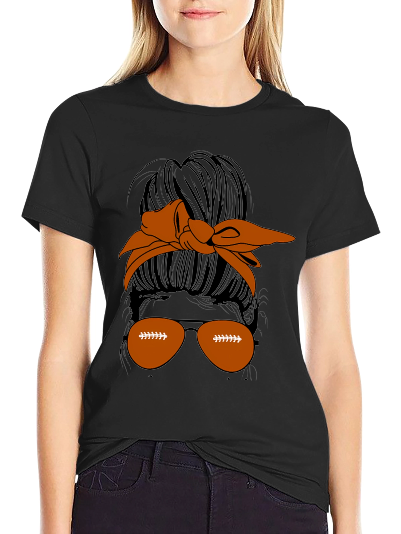 Football Messy Bun Graphic Tee