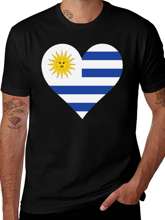 Uruguay Flag Heart T-Shirt - Black Tee