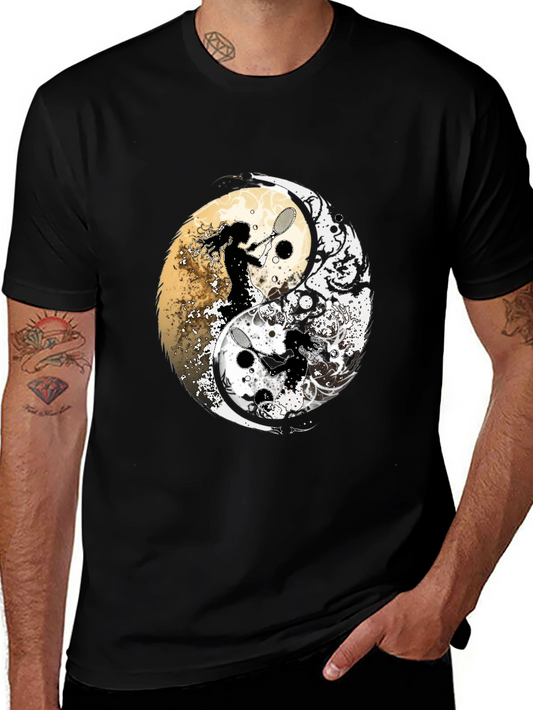 Yin Yang Tennis Player Black Graphic Tee