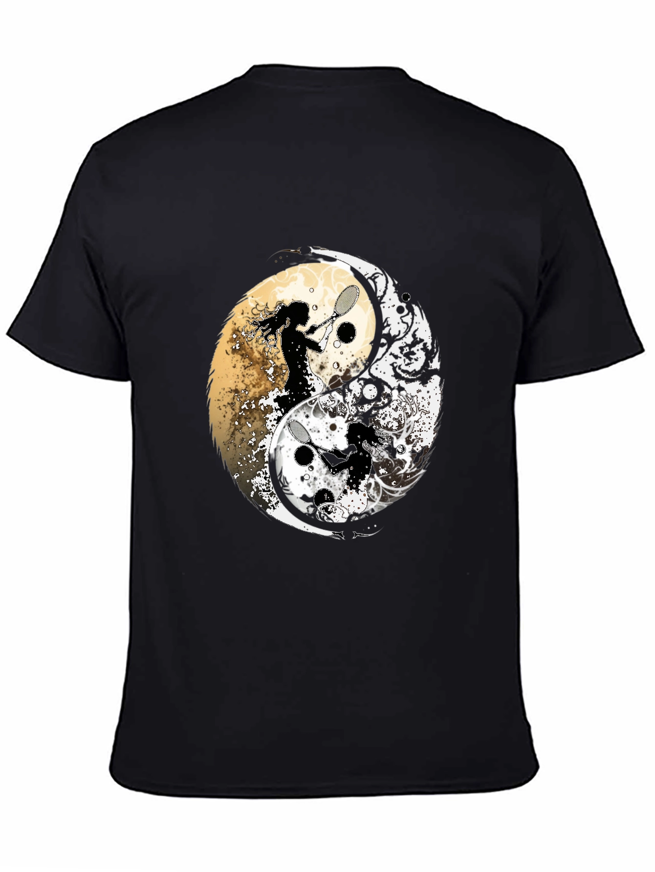 Yin Yang Tennis Player Black Graphic Tee