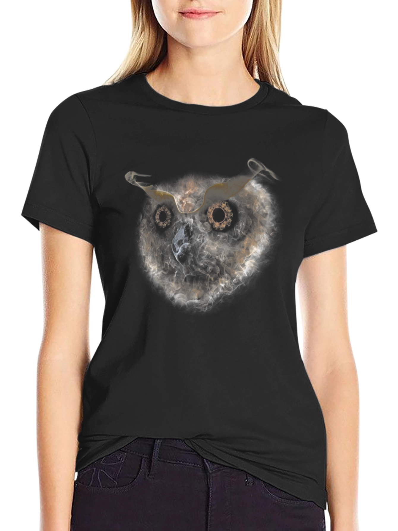 Owl Smoke Art Black T-Shirt