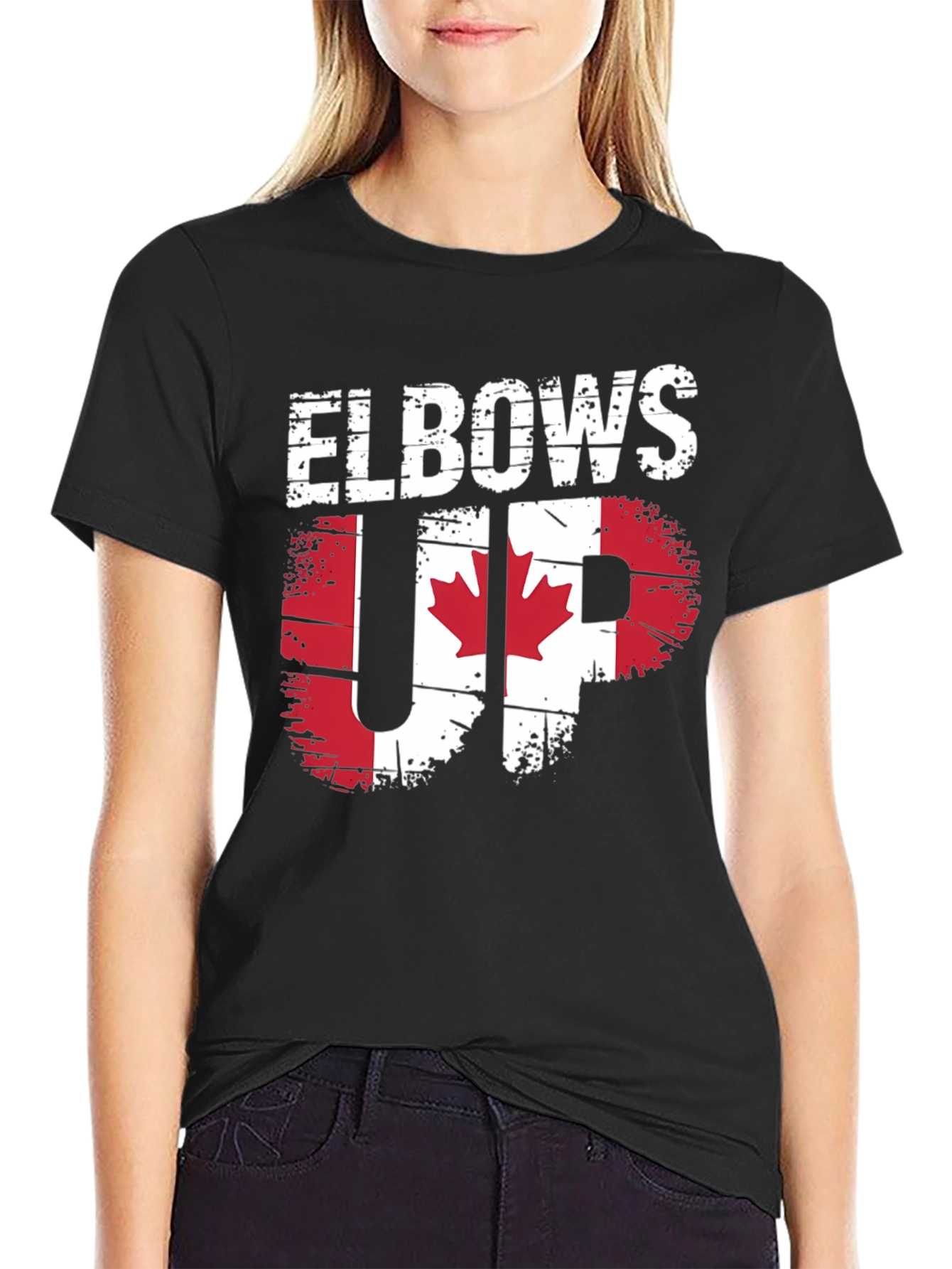 Elbows Up Canada Flag Graphic T-Shirt