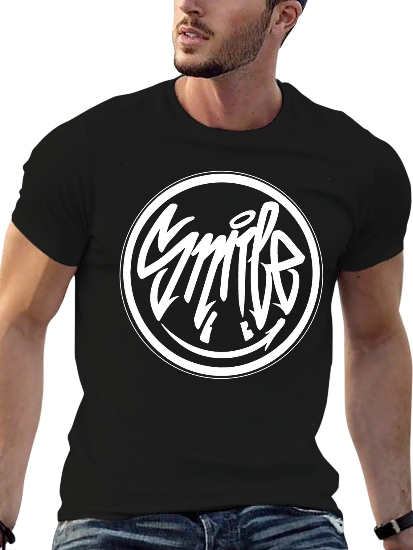 Smile Graphic Black T-Shirt - Trendy Casual Tee