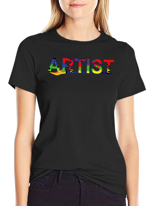 Artist Rainbow Design Black Cotton T-Shirt