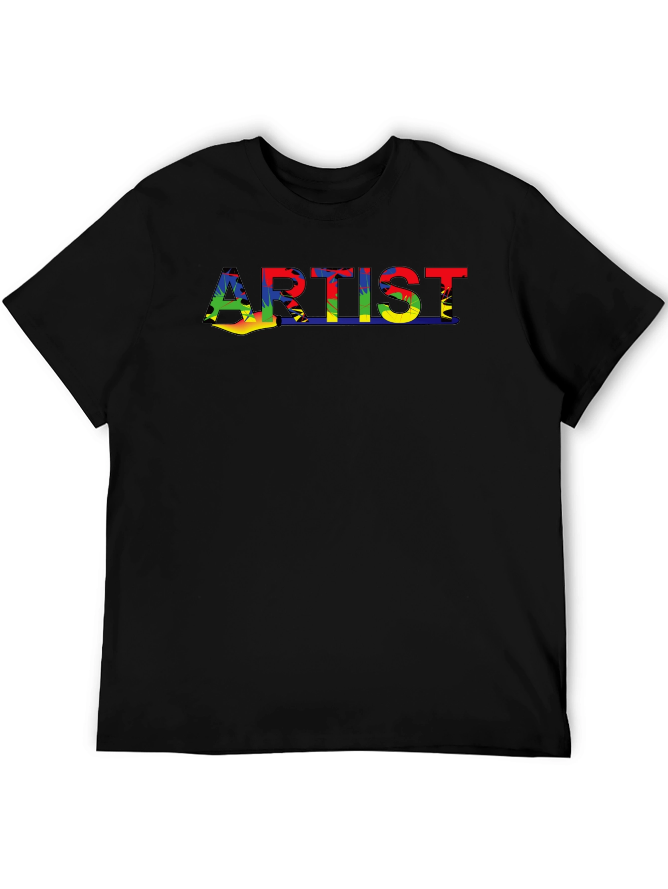 Artist Rainbow Design Black Cotton T-Shirt