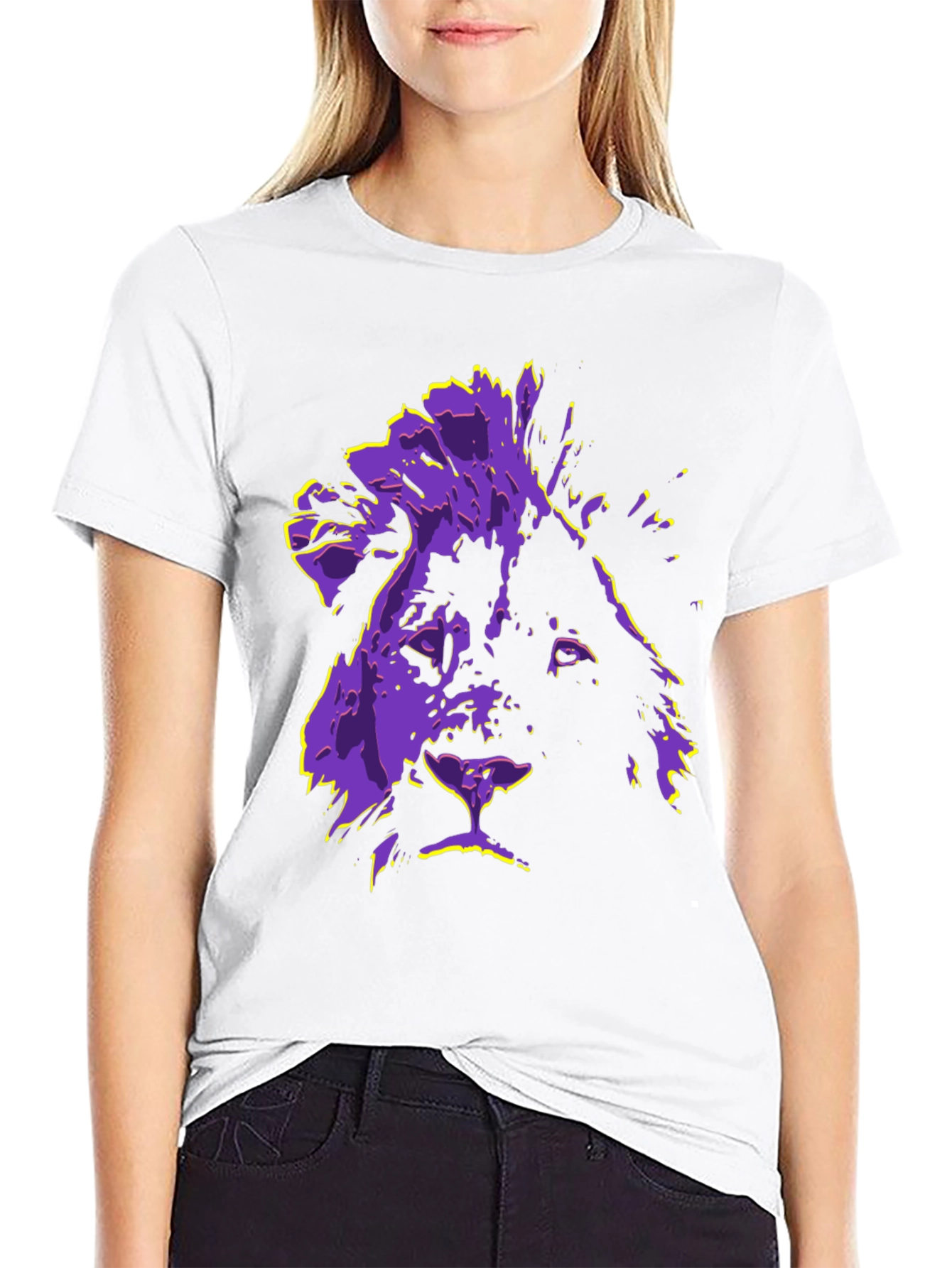 Lion Graphic Tee - Purple & Yellow Print T-Shirt