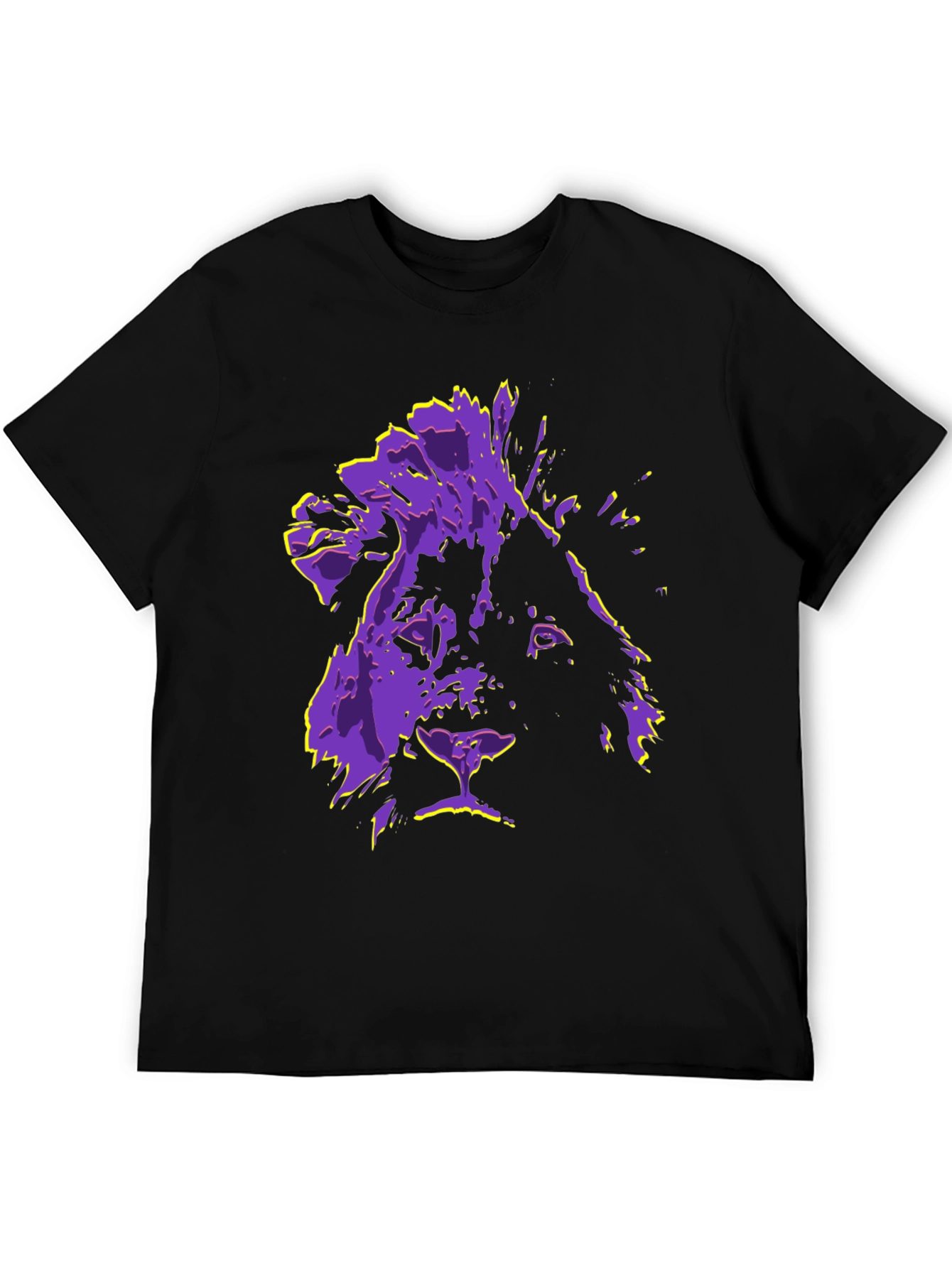 Lion Graphic Tee - Purple & Yellow Print T-Shirt