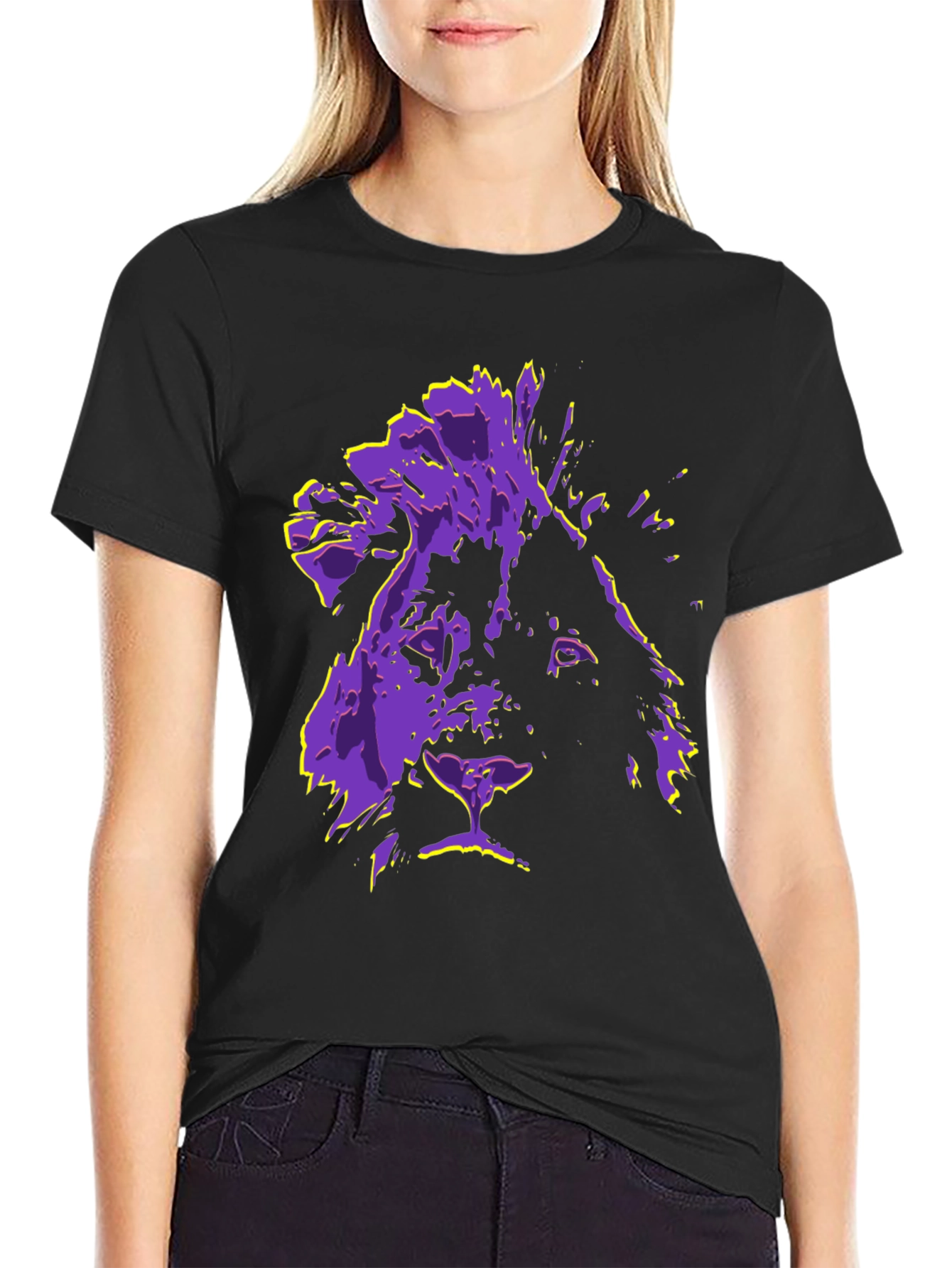 Lion Graphic Tee - Purple & Yellow Print T-Shirt