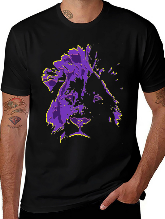 Lion Graphic Tee - Purple & Yellow Print T-Shirt