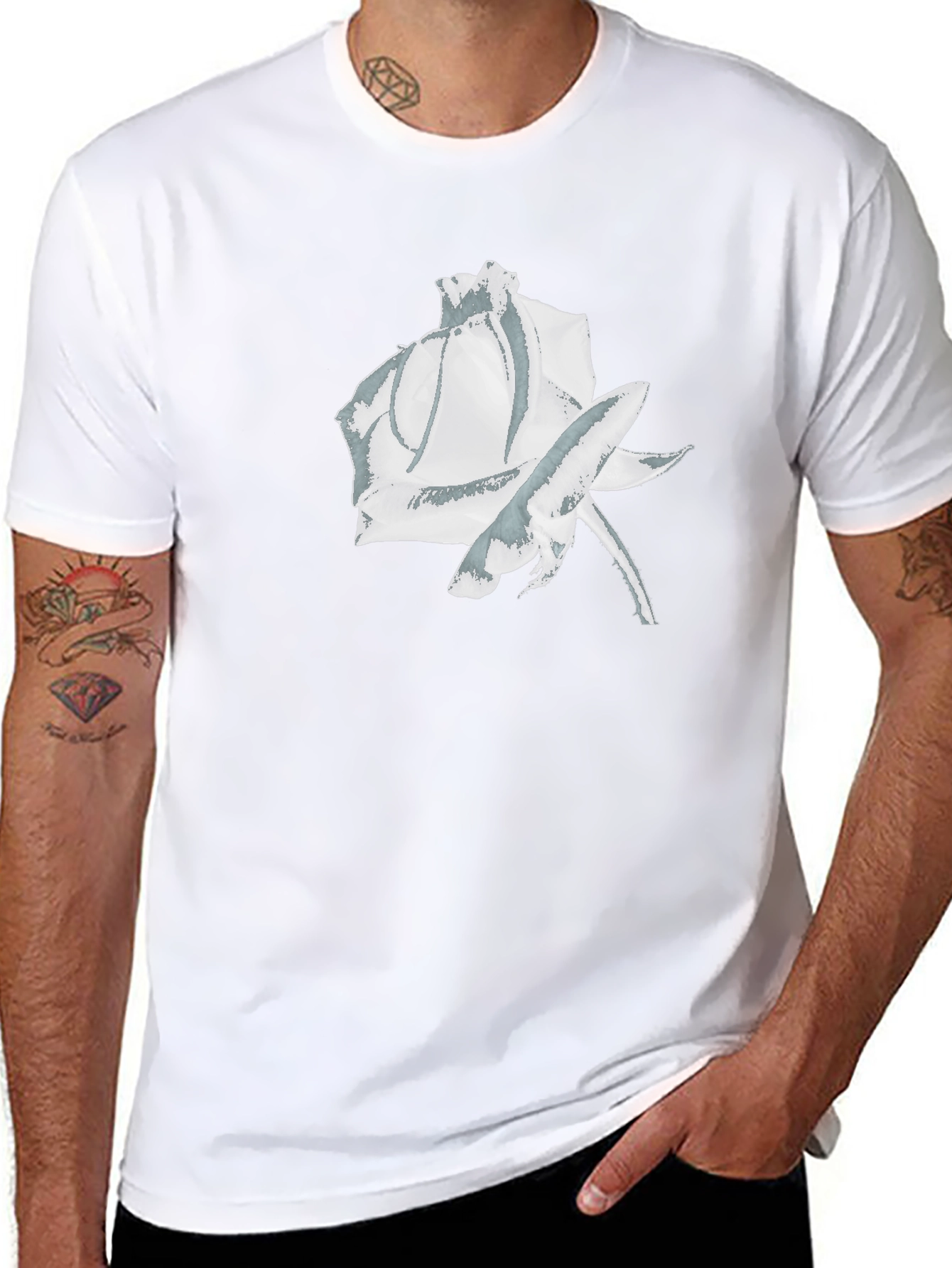 Monochrome Rose Graphic Tee - Stylish & Modern