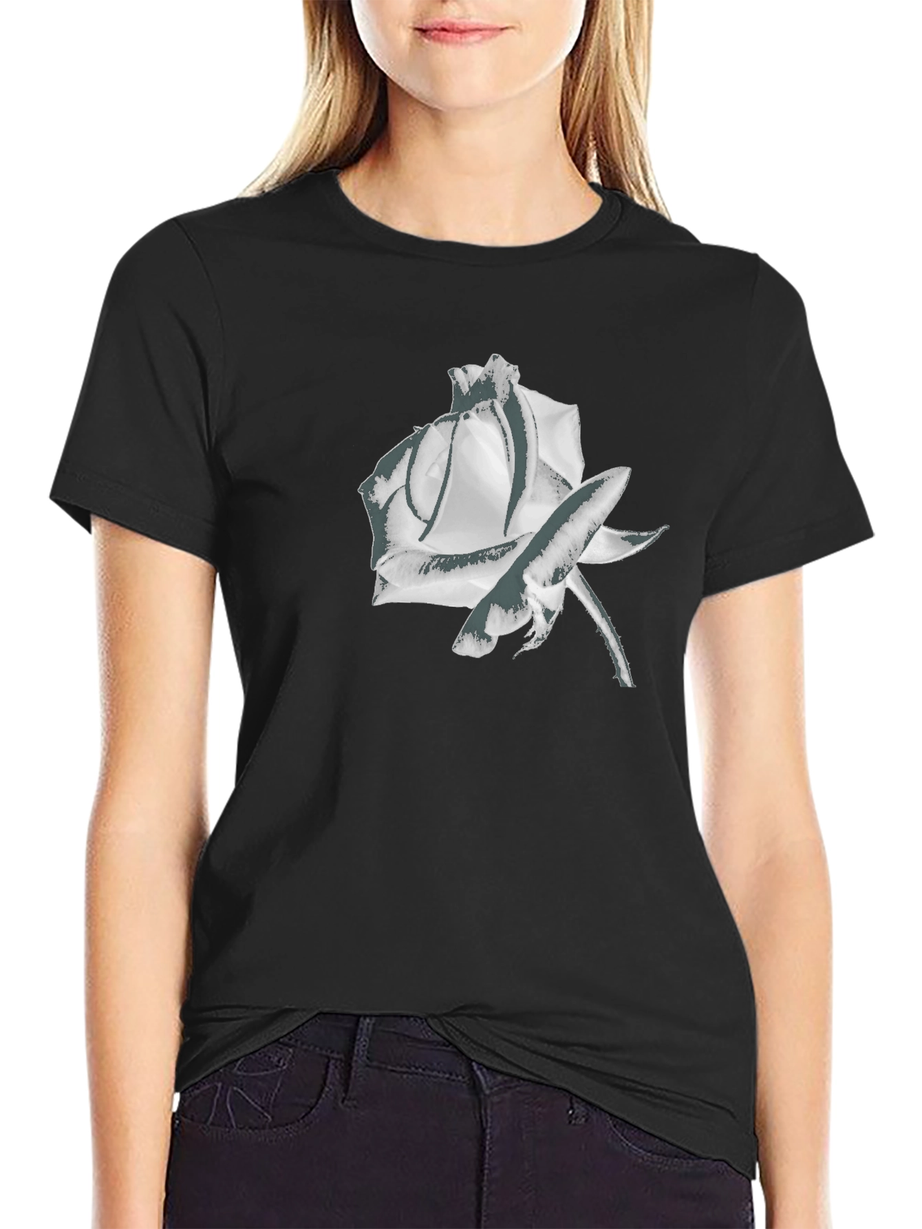 Monochrome Rose Graphic Tee - Stylish & Modern