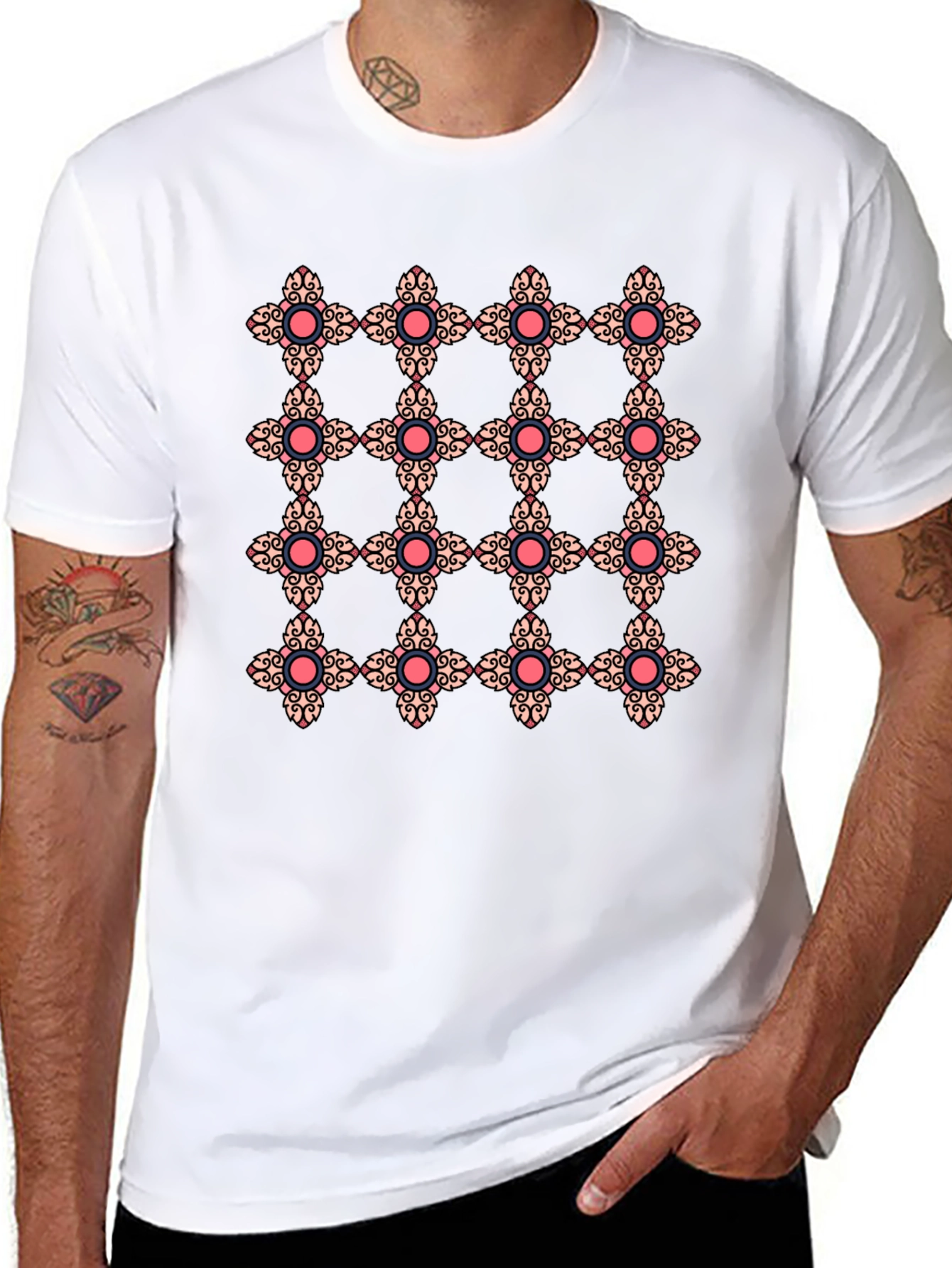 Ornate Floral Pattern Black T-Shirt