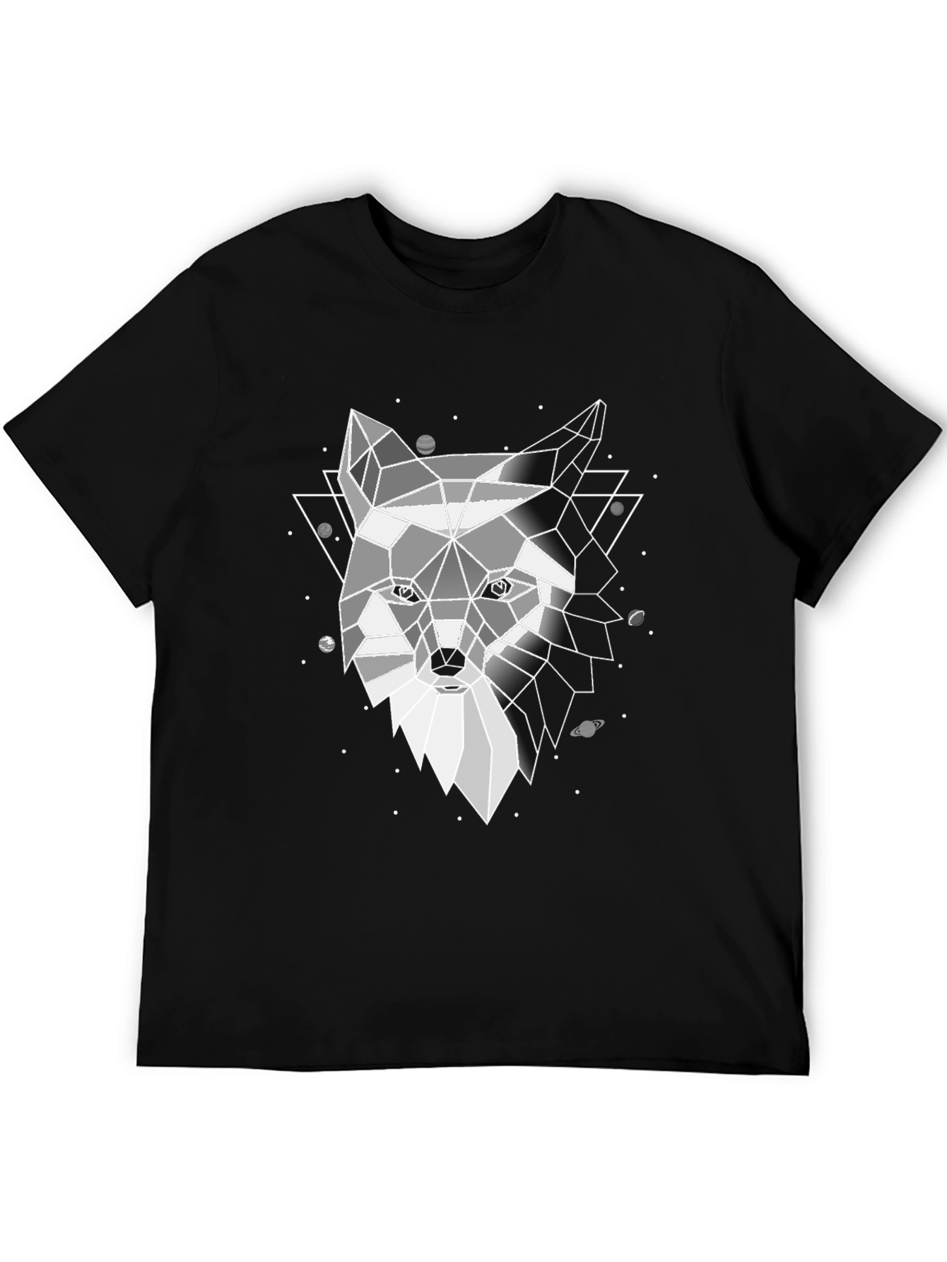 Geometric Wolf Print Black T-Shirt